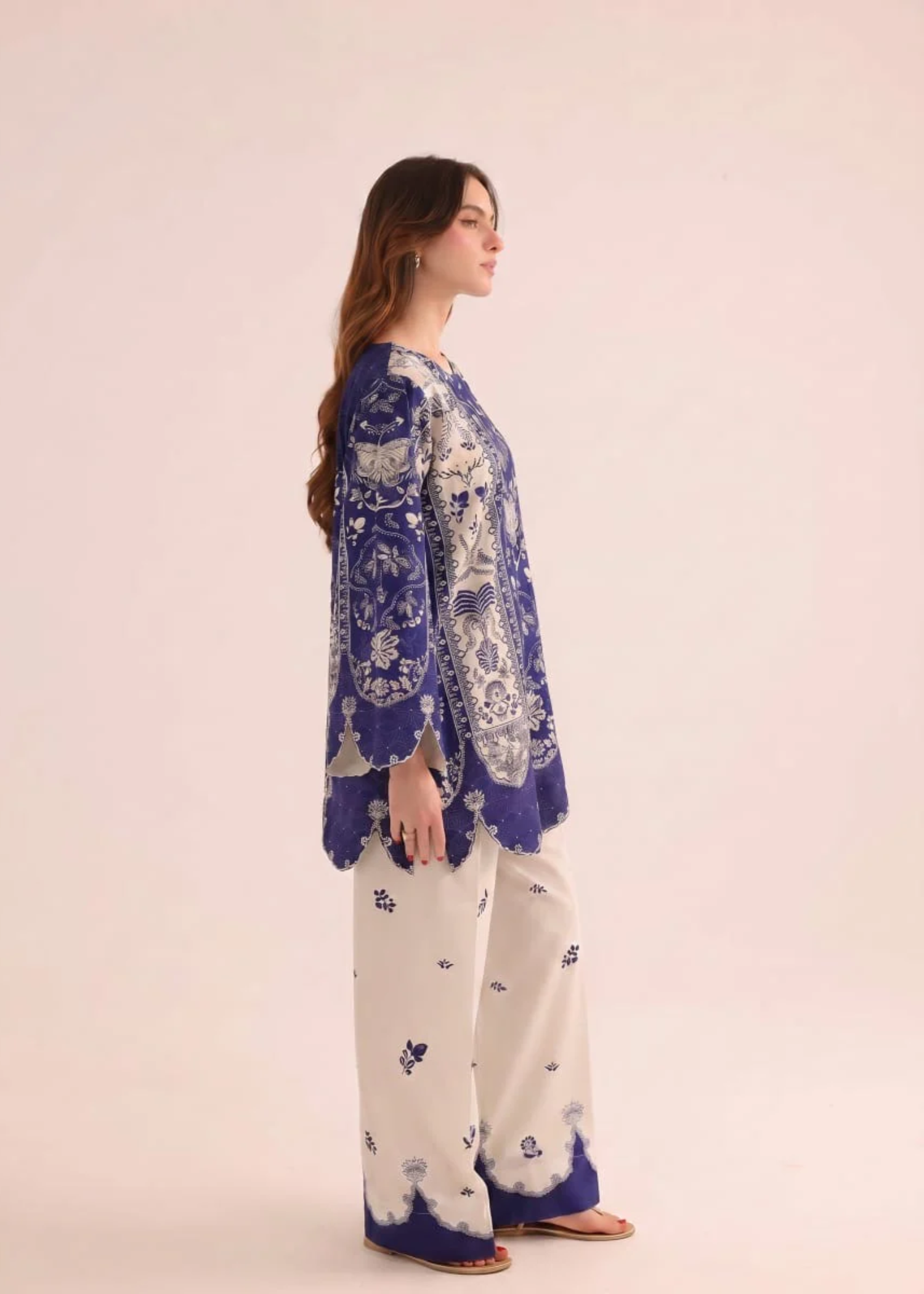 poly lawn Kurta Set in Navy blue