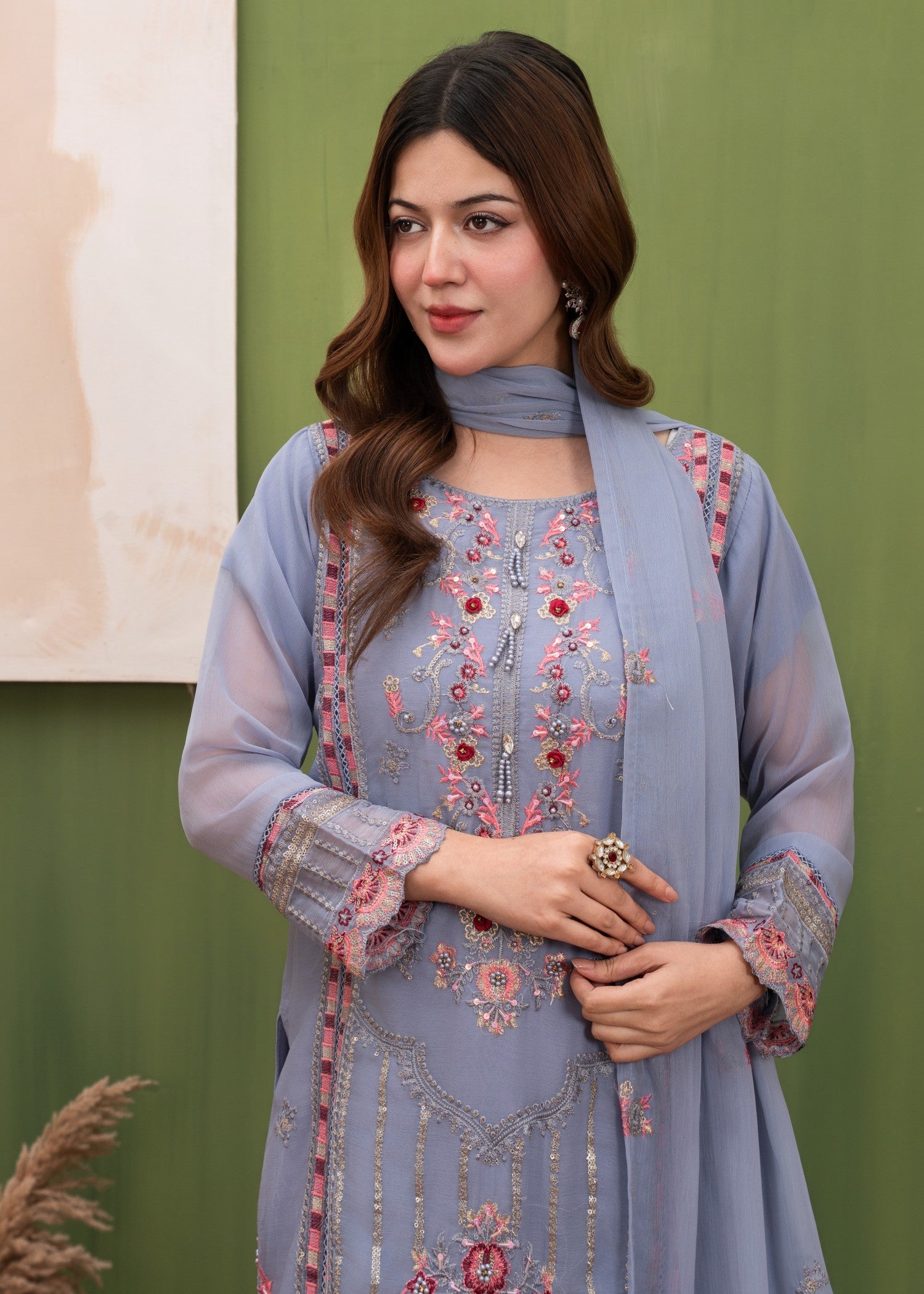 chiffon Kurta Set in Bluebell