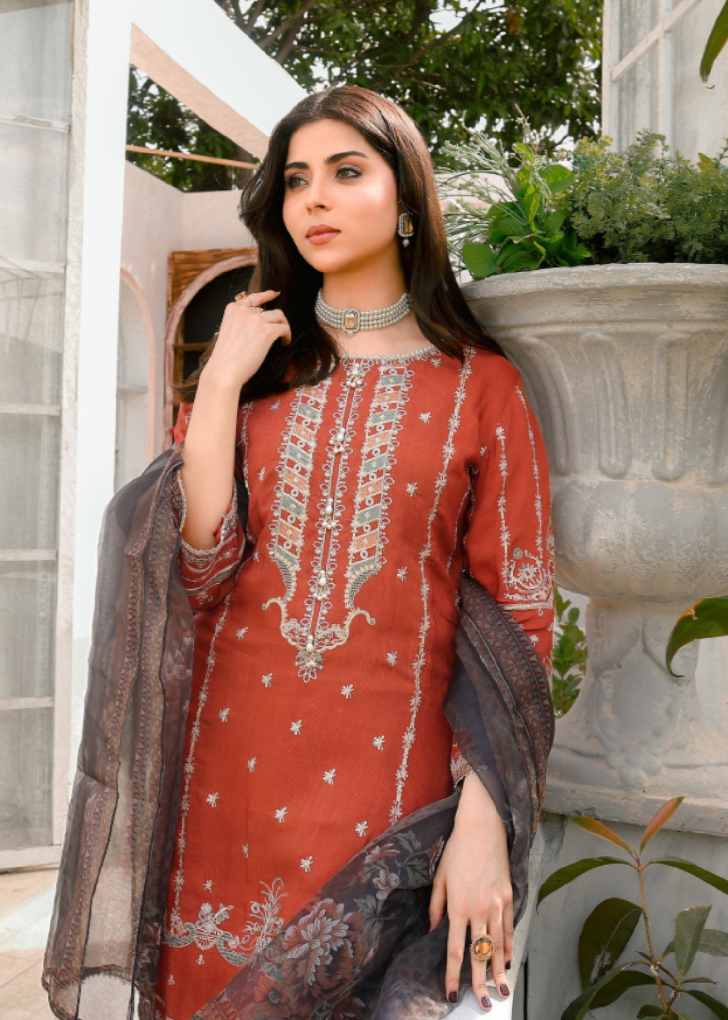 pk raw silk Kurti in Rust orange