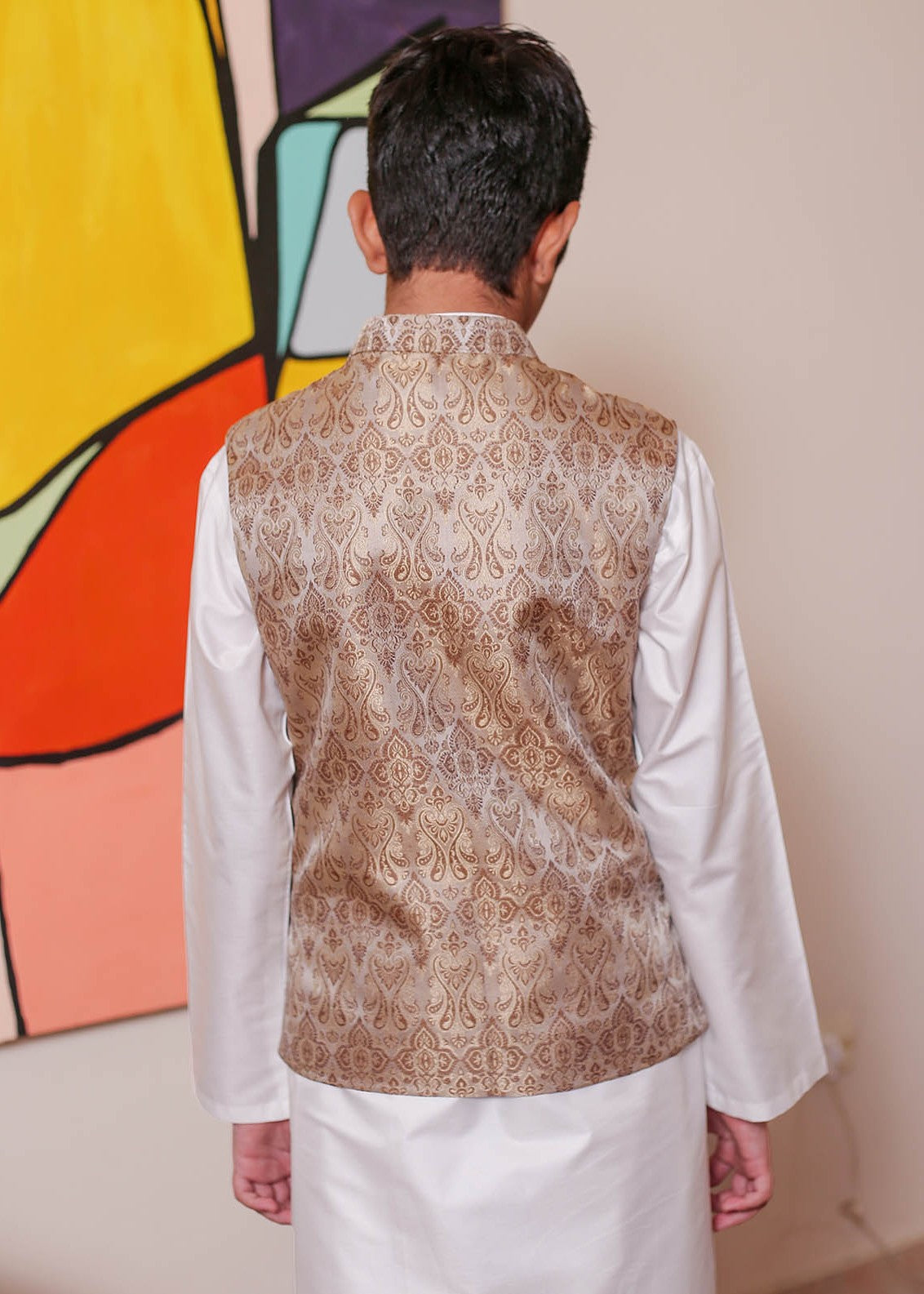banarsi silk Waistcoat in Coffee brown