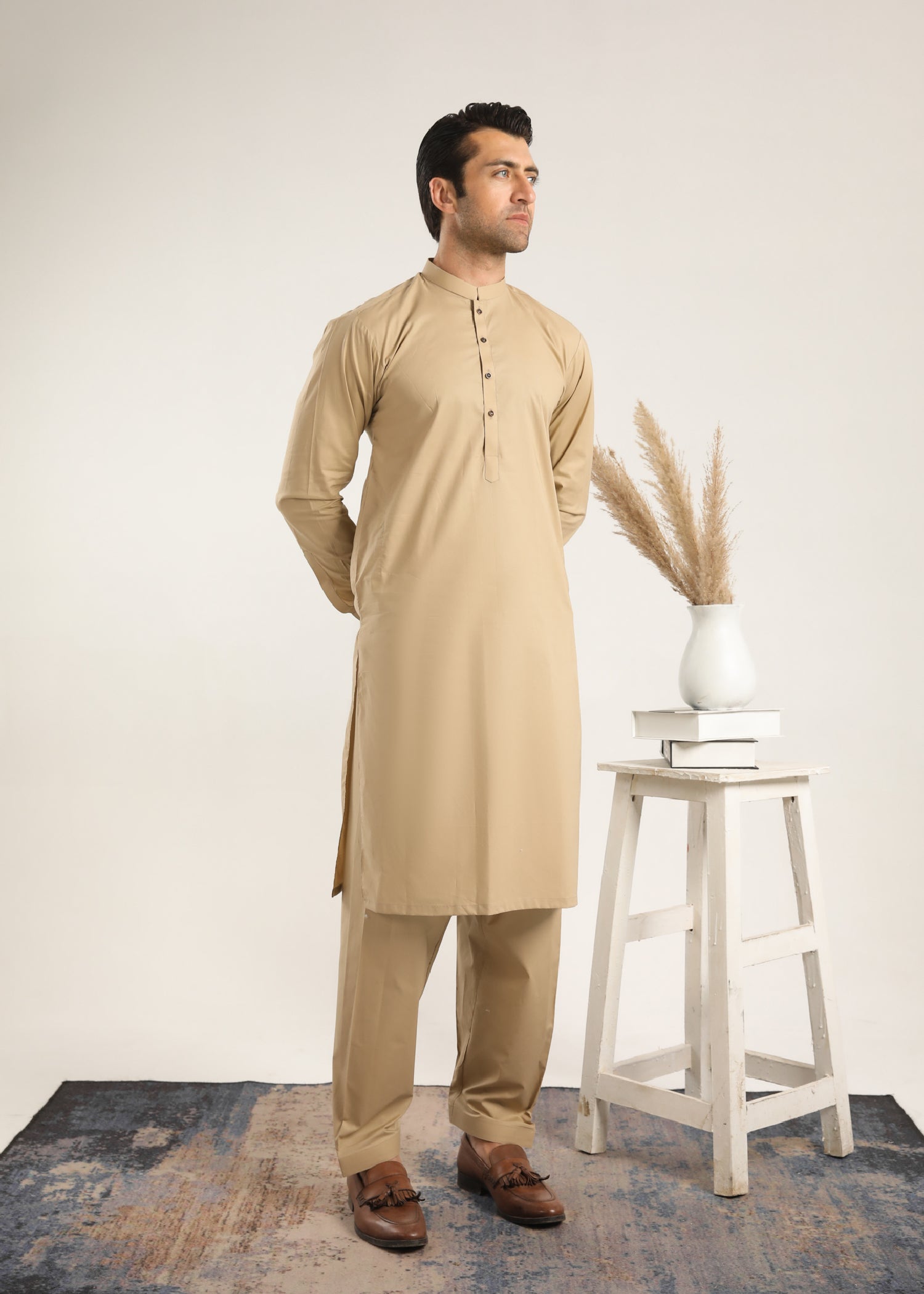 cotton Shalwar Kameez in Ivory