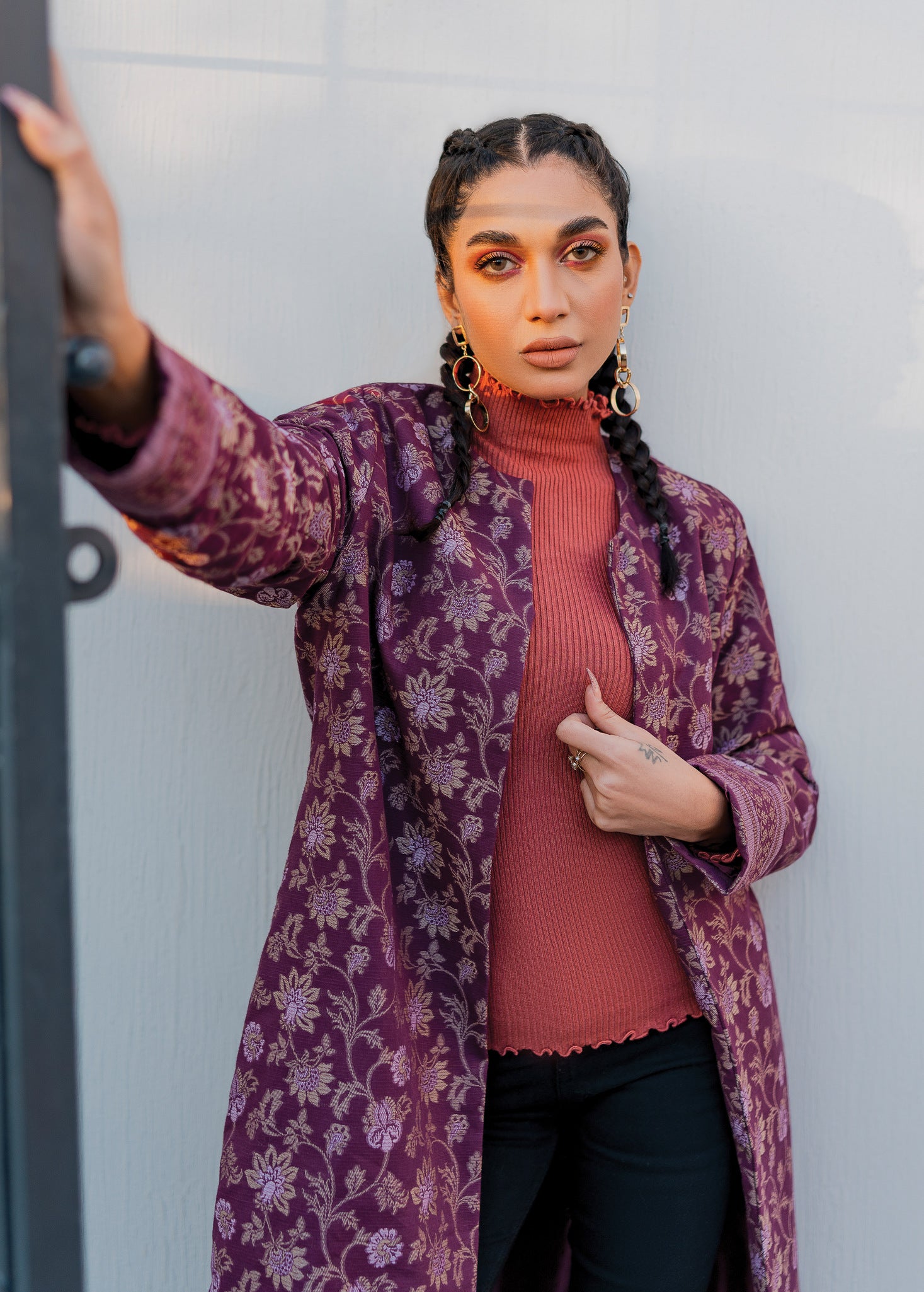 slub khaddar Jacket in Purple