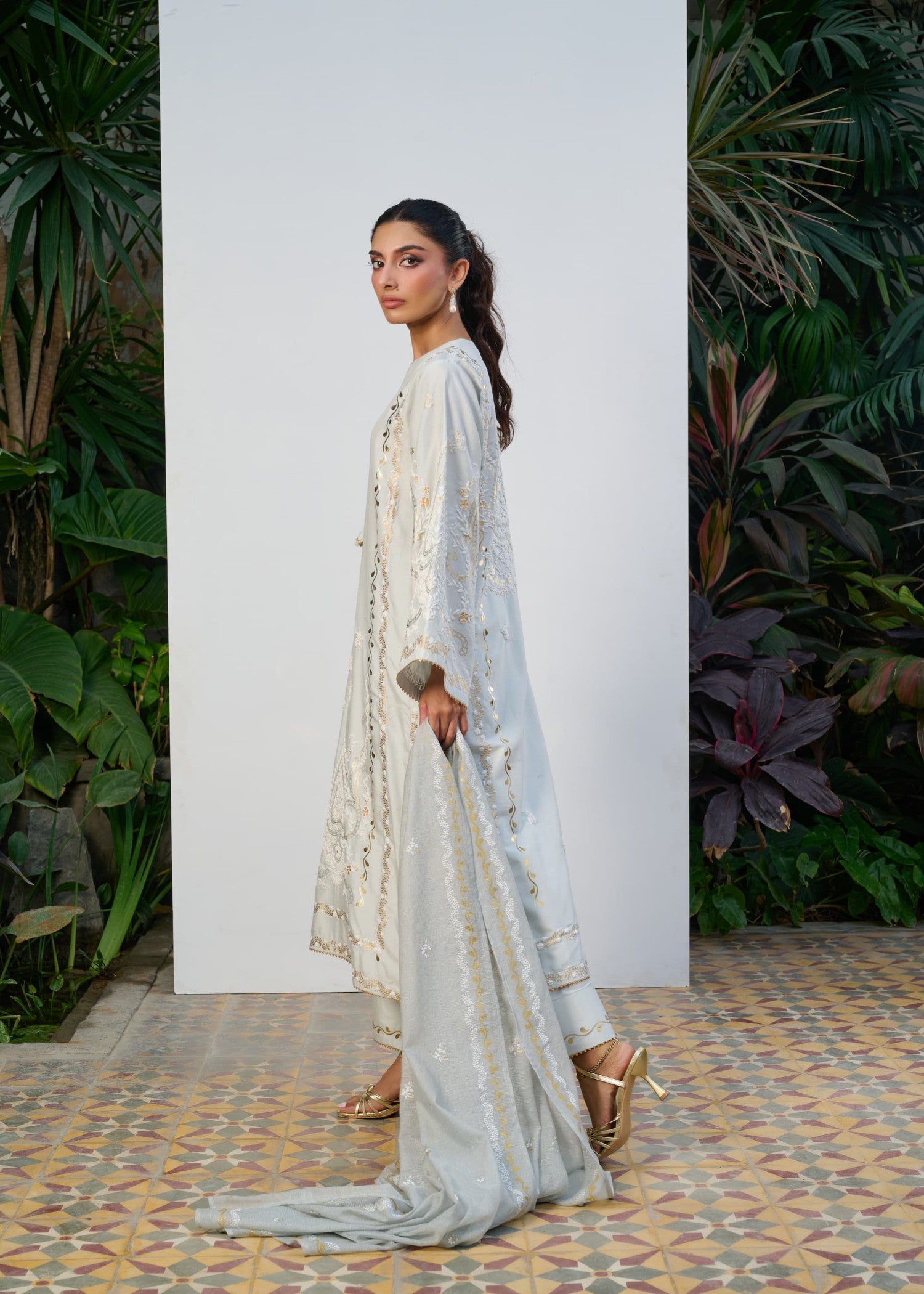 cotton silk Kurta Set in Light grey