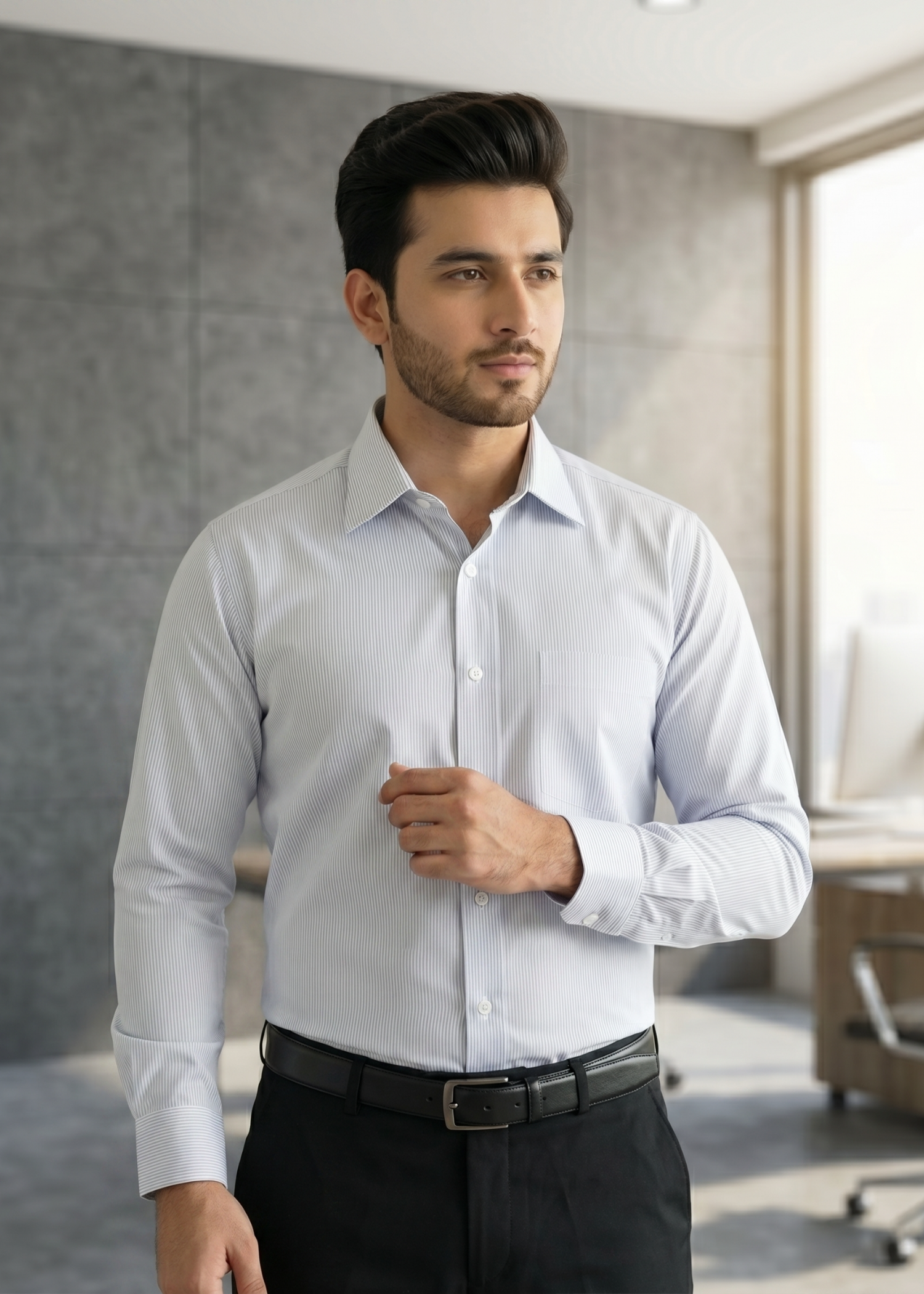 cotton satin Formal Shirt in Off-white
