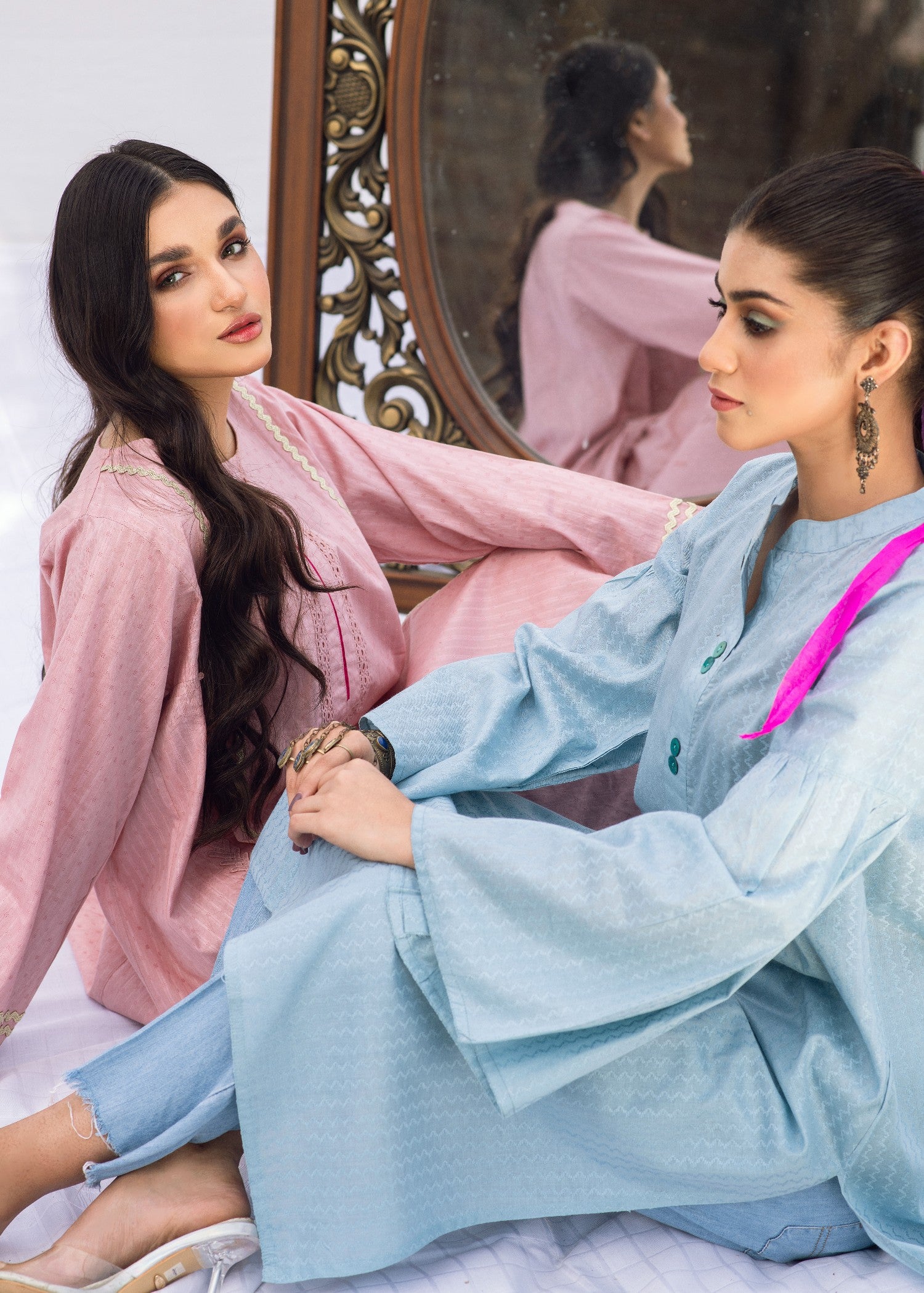 textured lawn Kurti in Ice blue