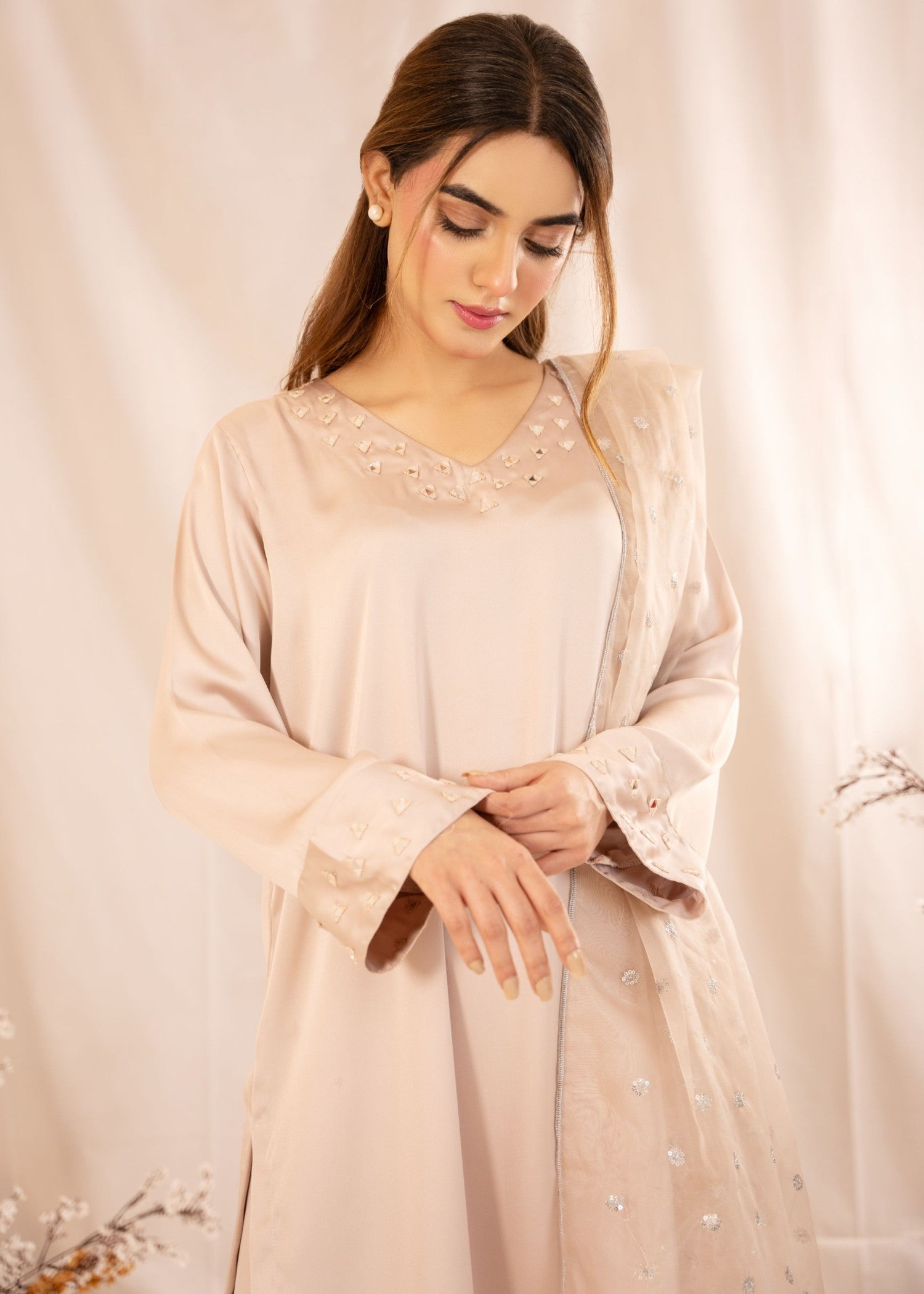 silk Kurta Set in Beige