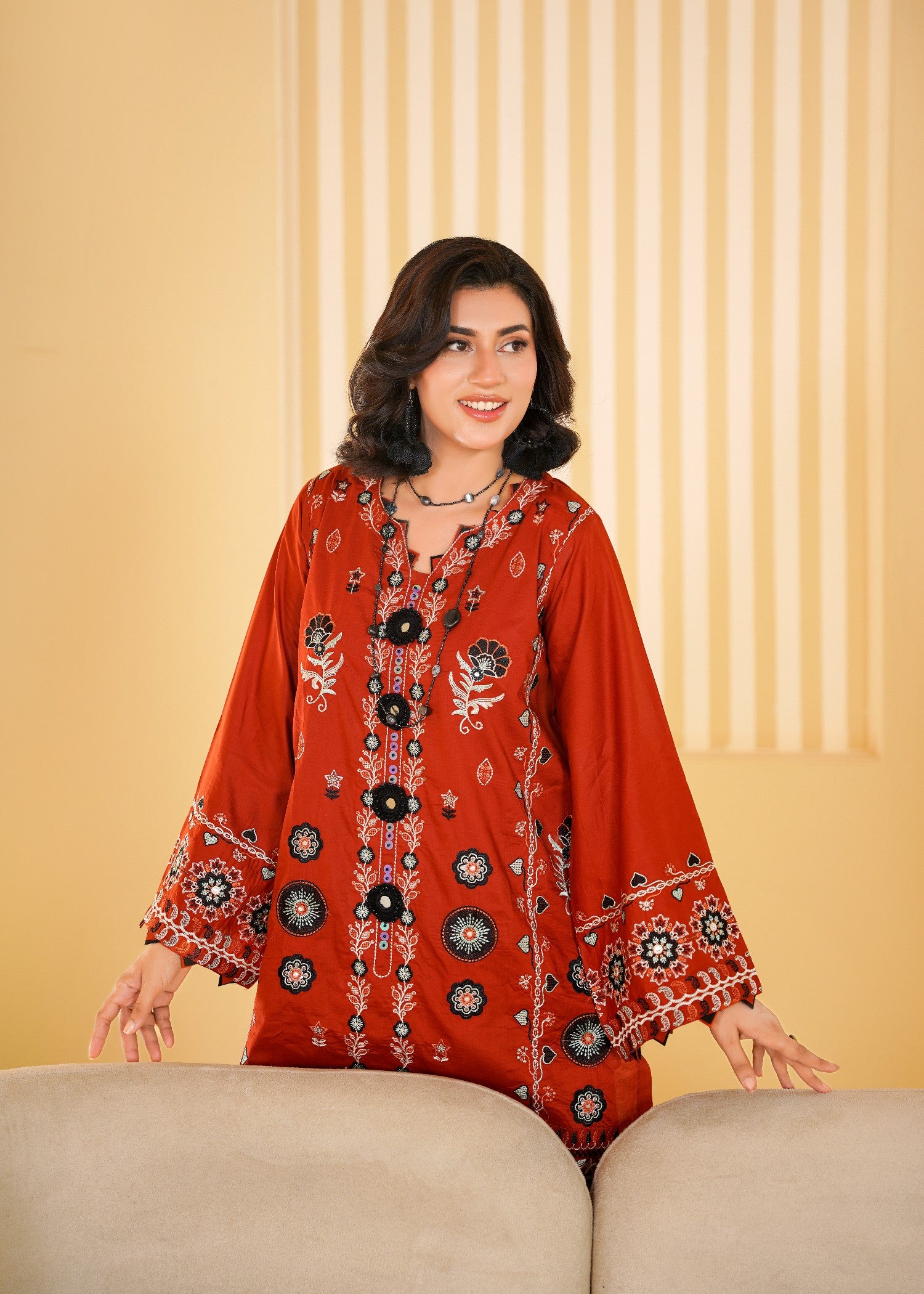 lawn cotton Kurta Set in Rust orange