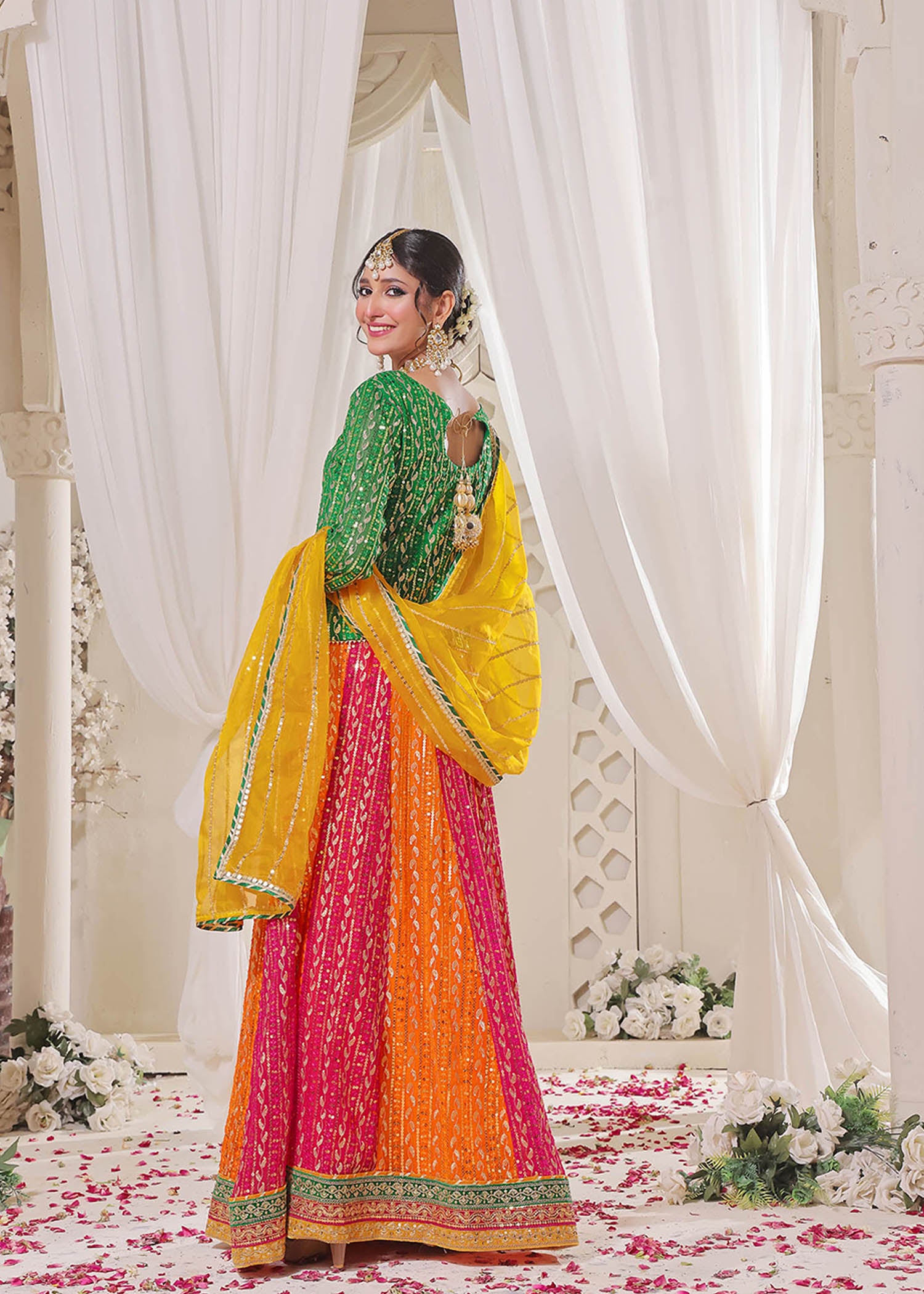 chiffon Lehenga in Green