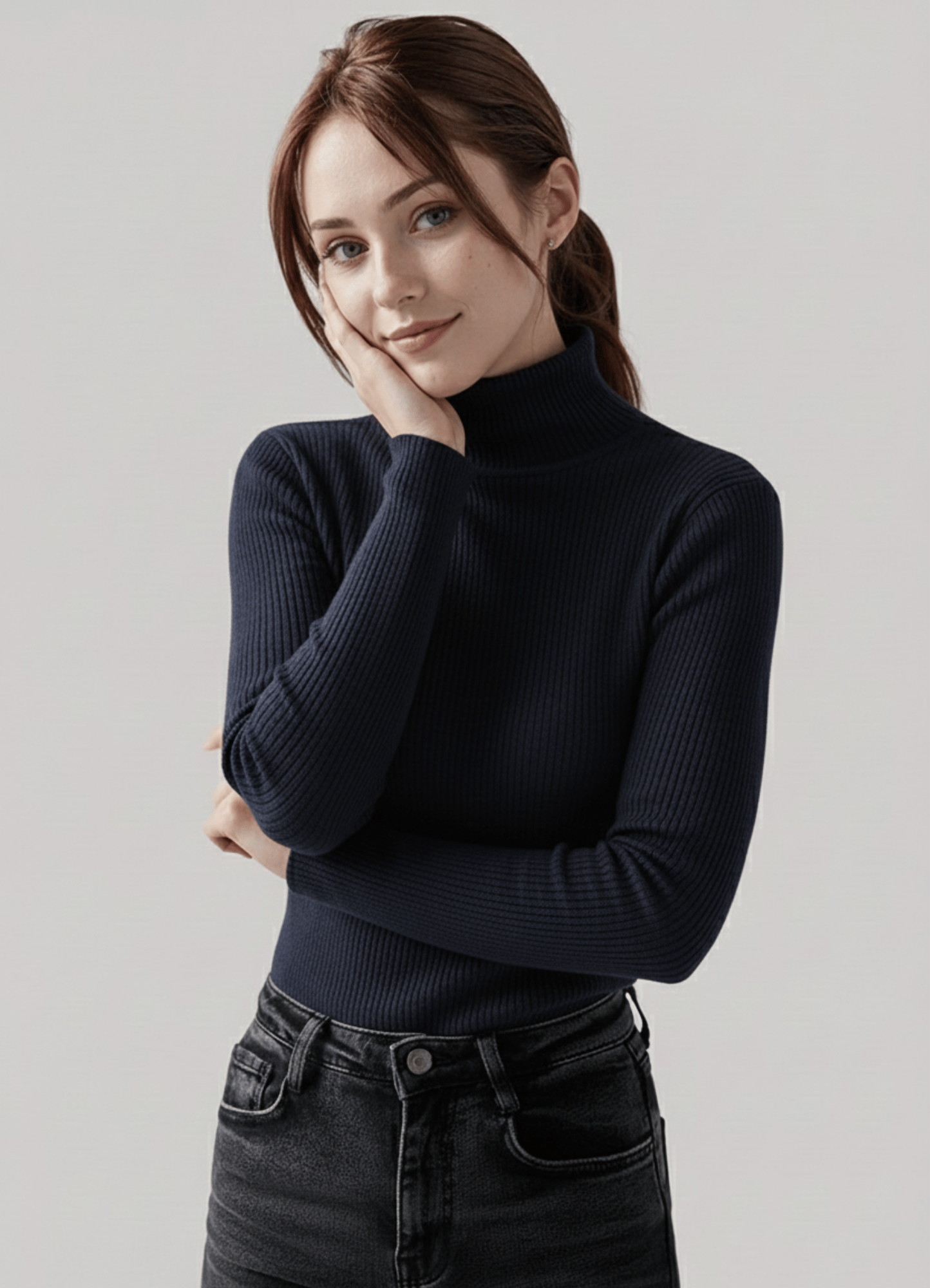 jersey knit Turtle Neck in Navy blue
