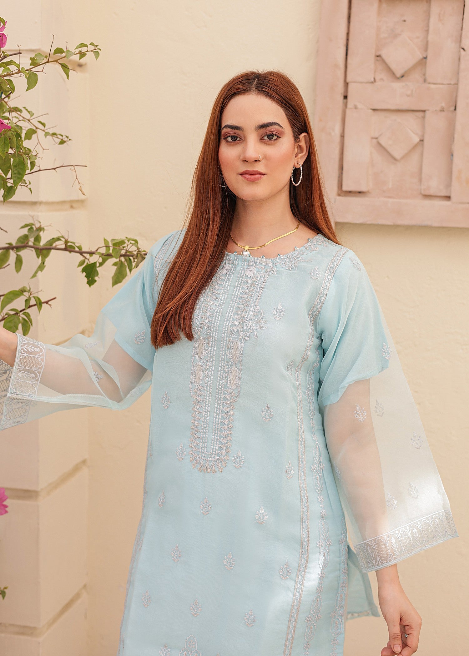 organza Kurta Set in Sky blue