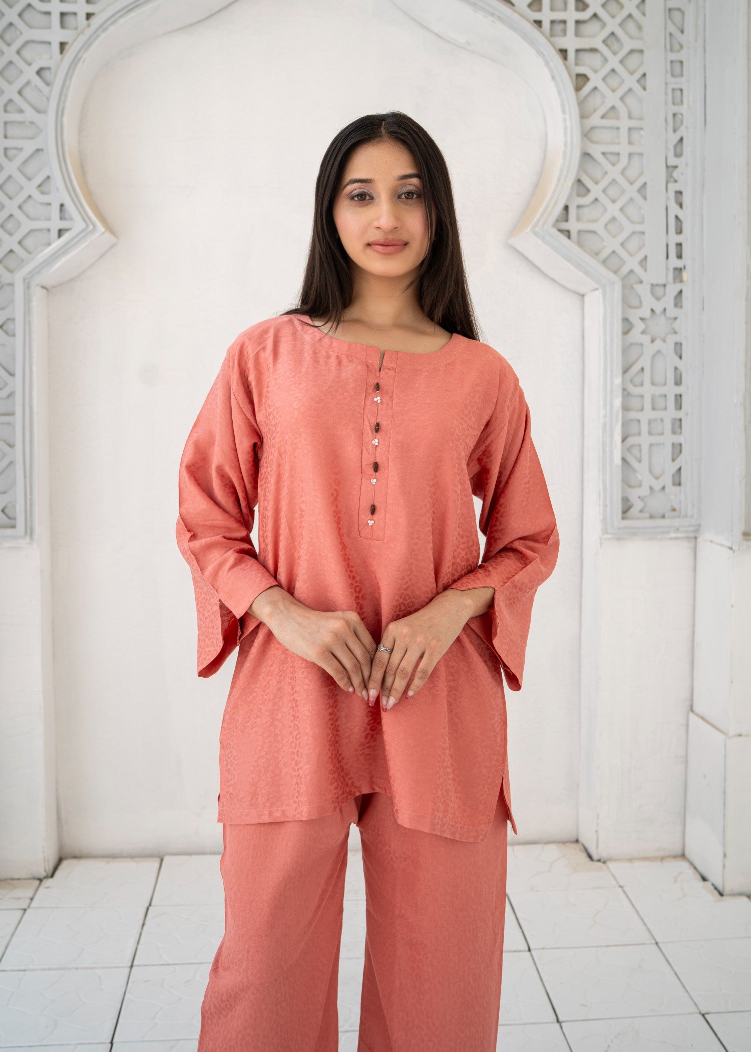 cotton Kurta Set in Salmon pink