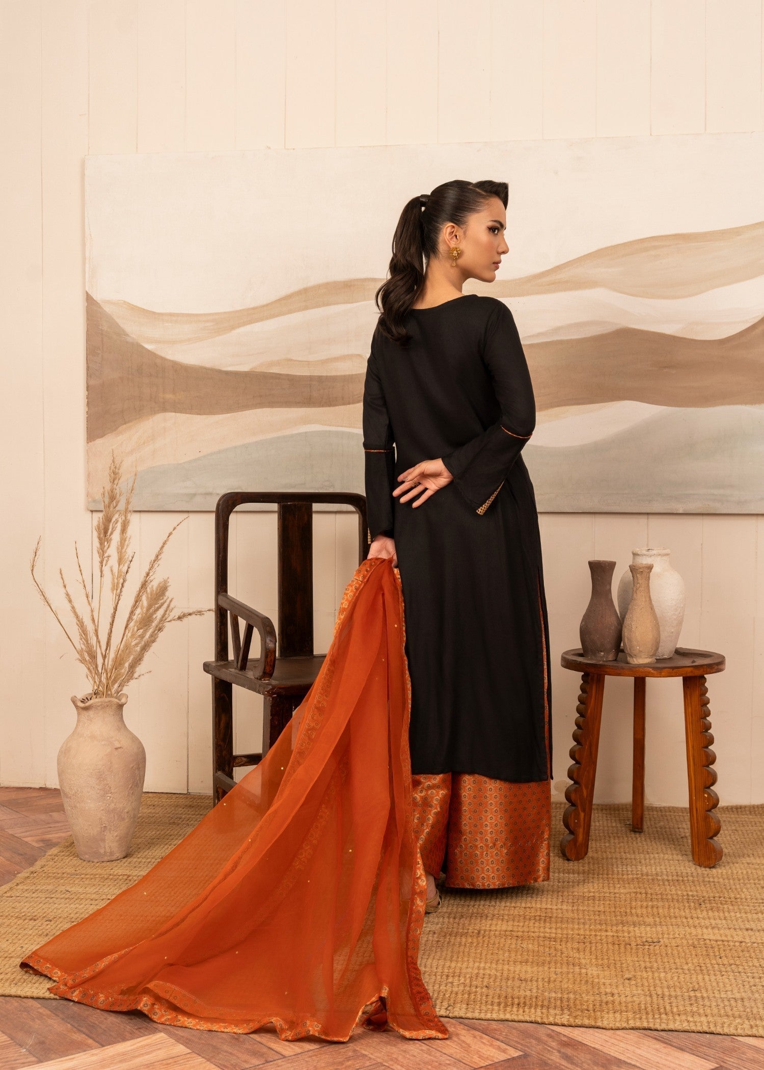 viscose thai silk Kurta Set in Black