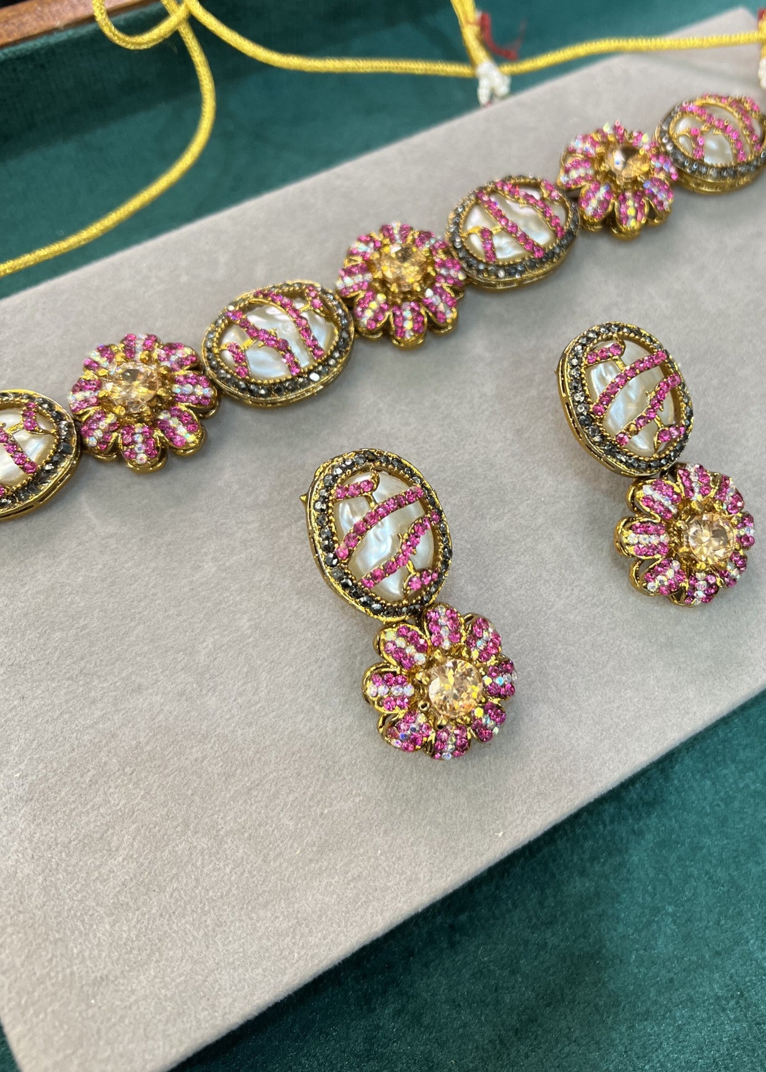 Jewelry Set in Gold, hot pink red Color by - Trendy Women Jewelry Set ELW1329