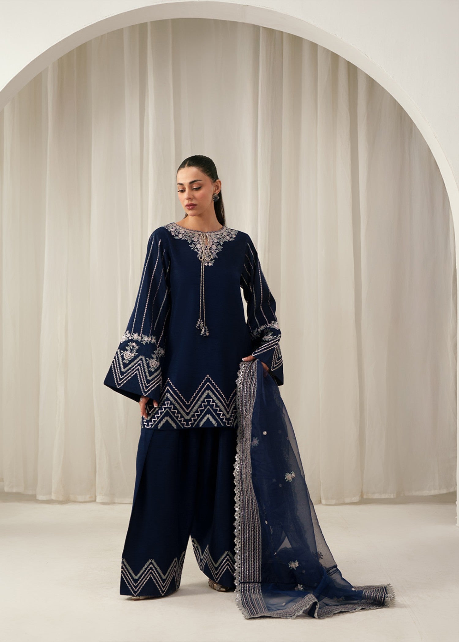 korean raw silk Kurta Set in Navy blue