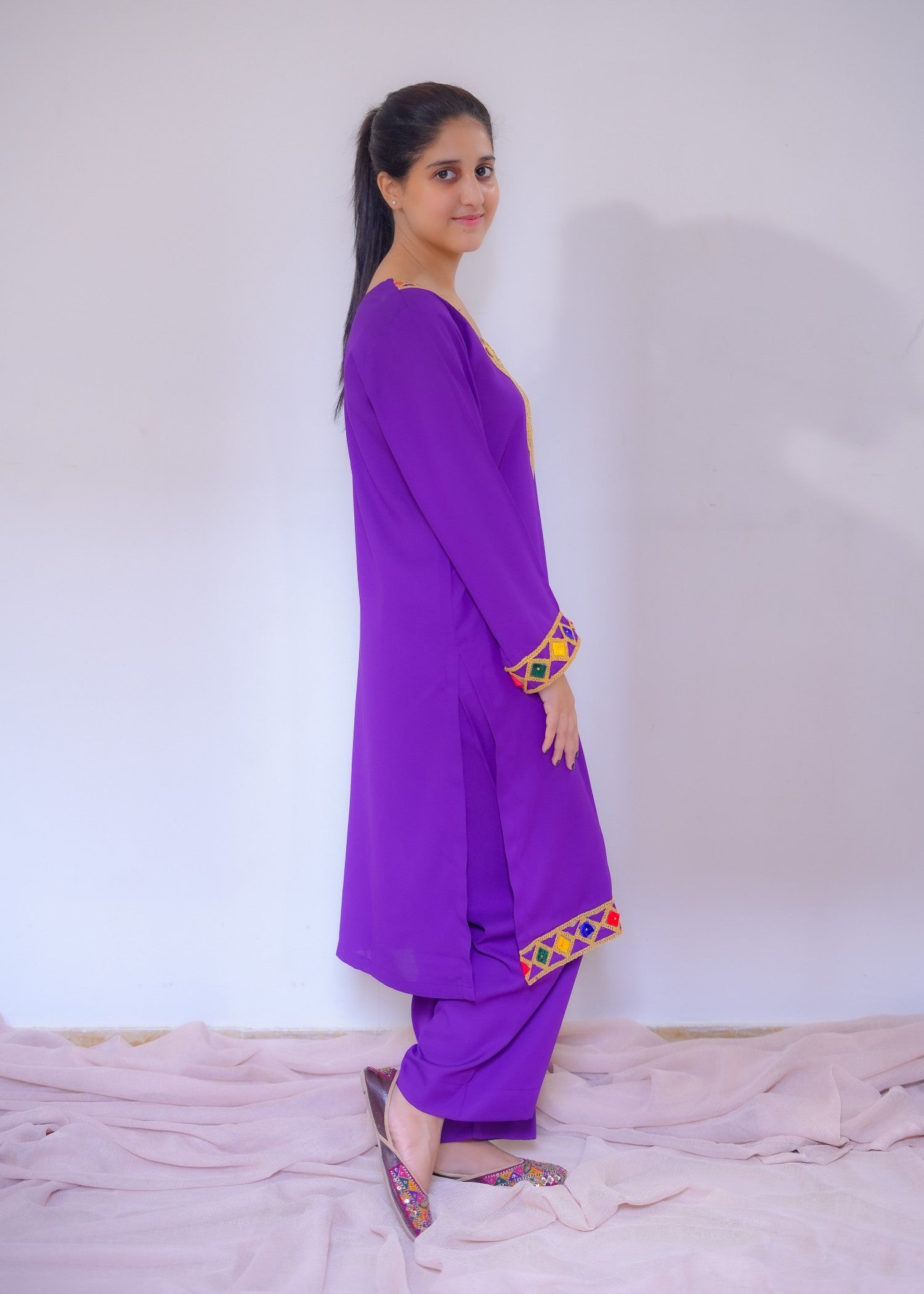 georgette Kurta Set in Electric purple