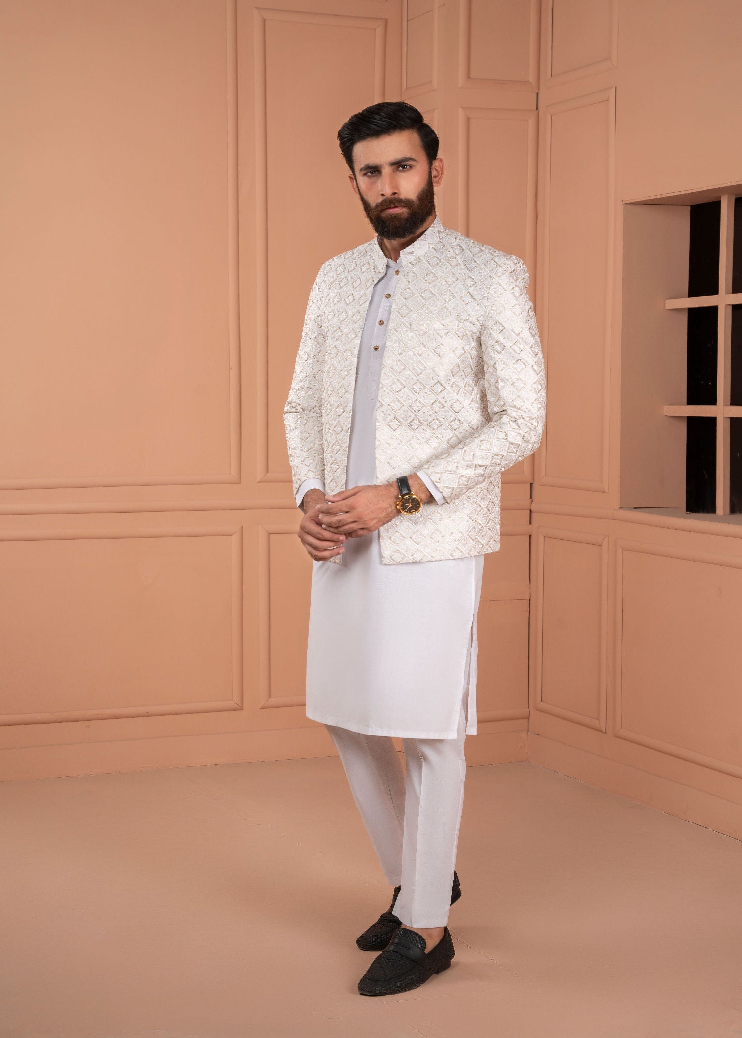 raw silk Prince Coat in White