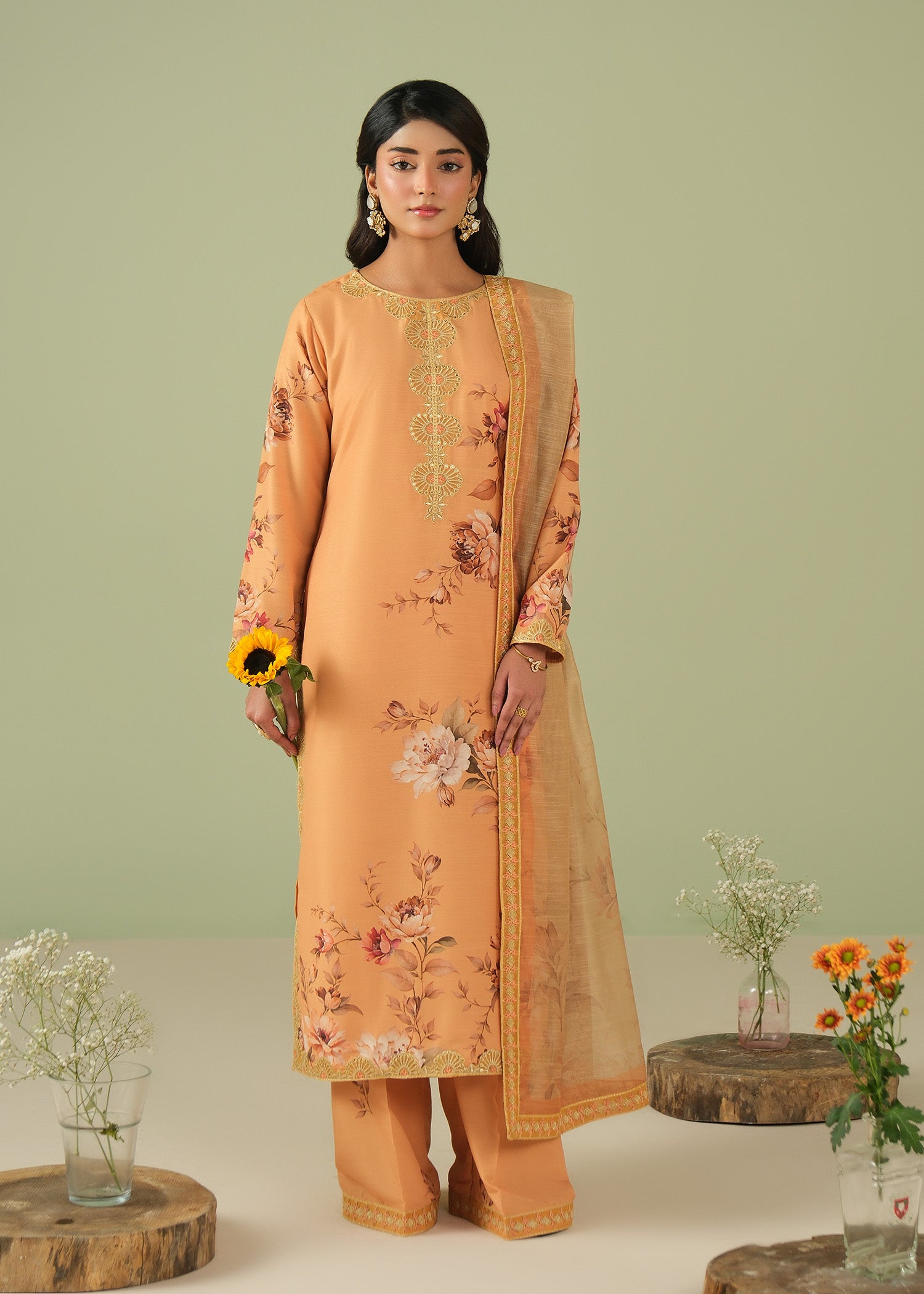 raw silk Kurta Set in Yellow-orange