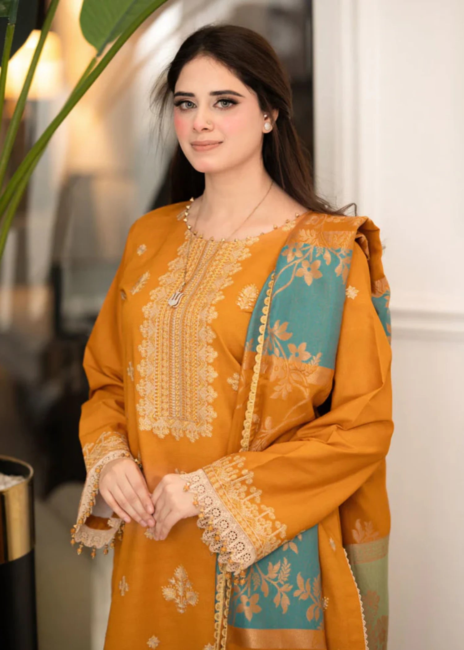 dhanak Kurta Set in Goldenrod
