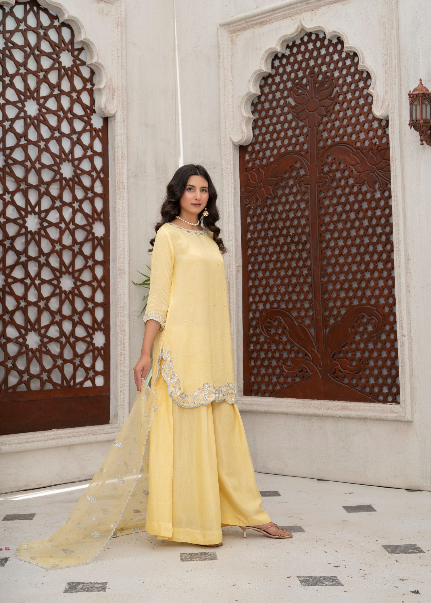 silk Sharara in Yellow