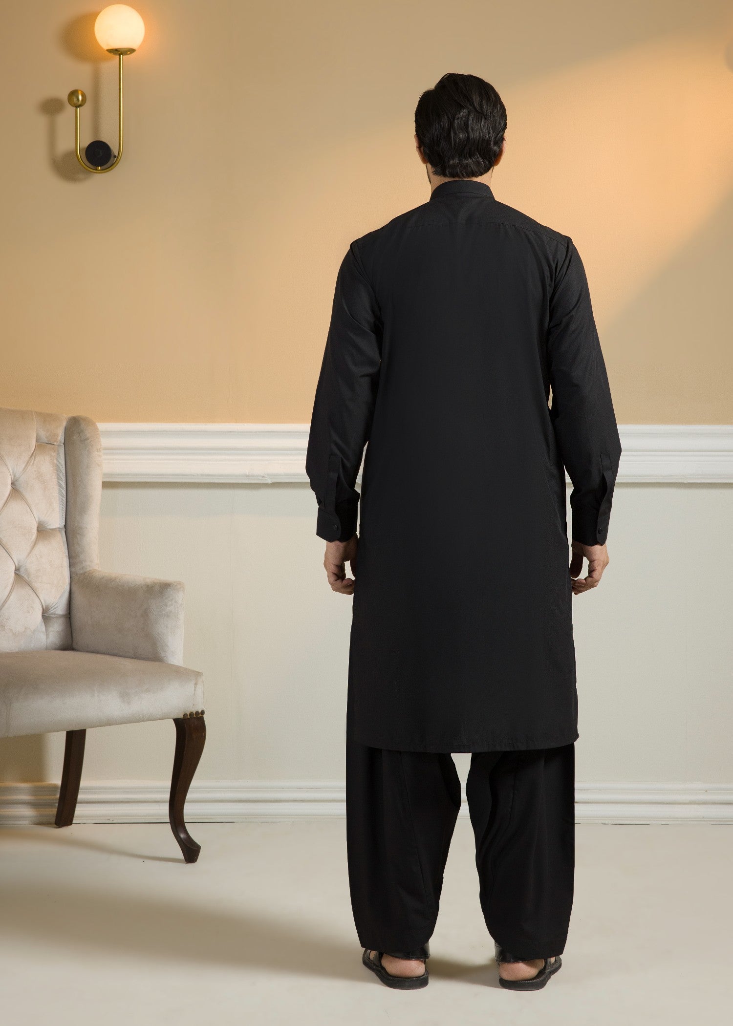 poly viscose Shalwar Kameez in Black