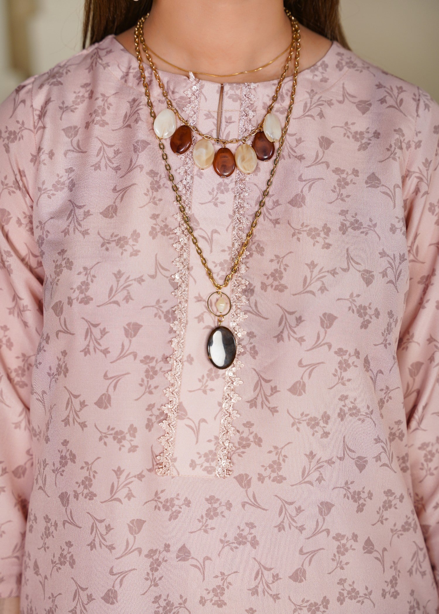 poly lawn Kurta Set in Peach pink