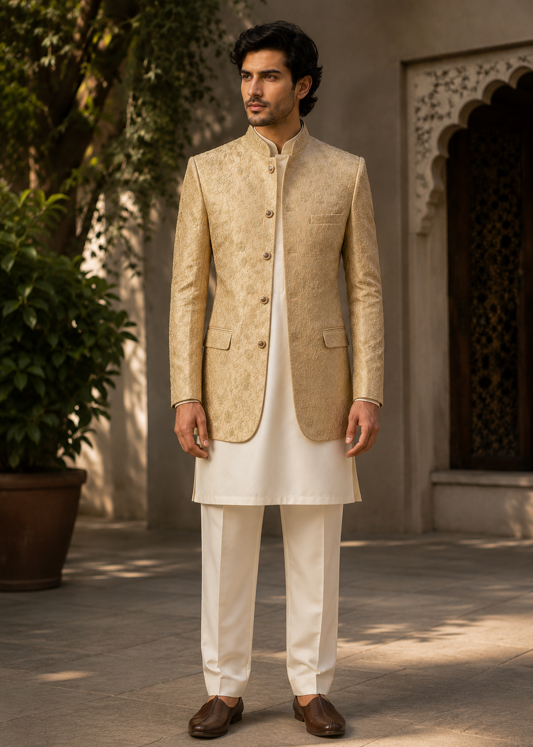 silk Prince Coat in Gold, champagne