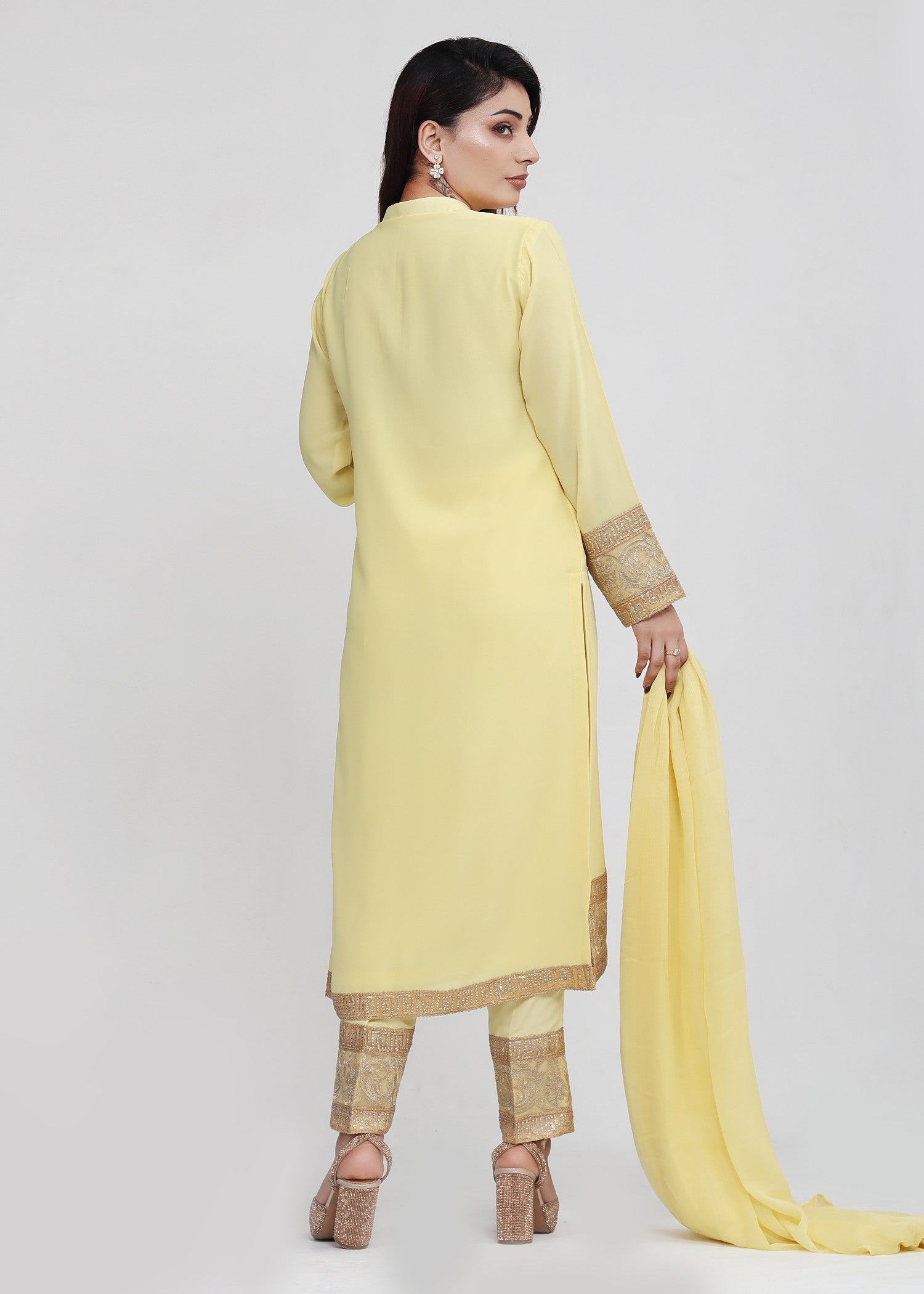 georgette chiffon Kurta Set in Lemon