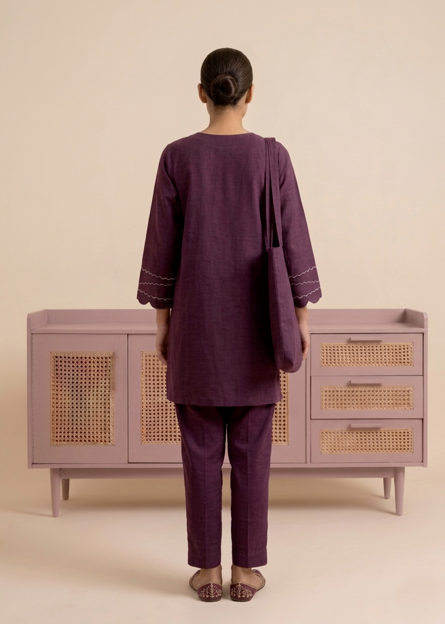 viscose linen Kurta Set in Purple