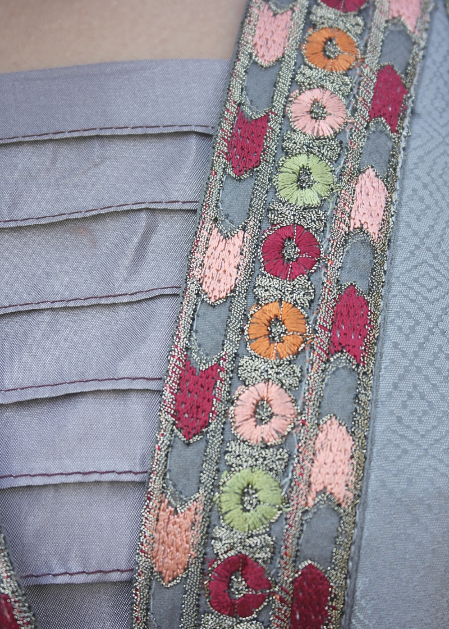 jacquard silk Anarkali in Ash grey