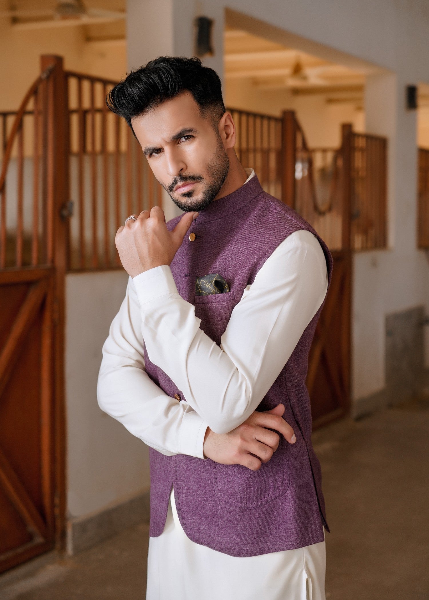 blended linen Waistcoat in Purple