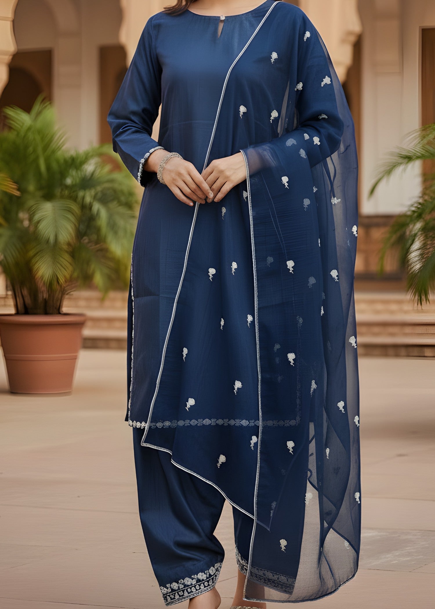 kattan silk Kurta Set in Royal blue