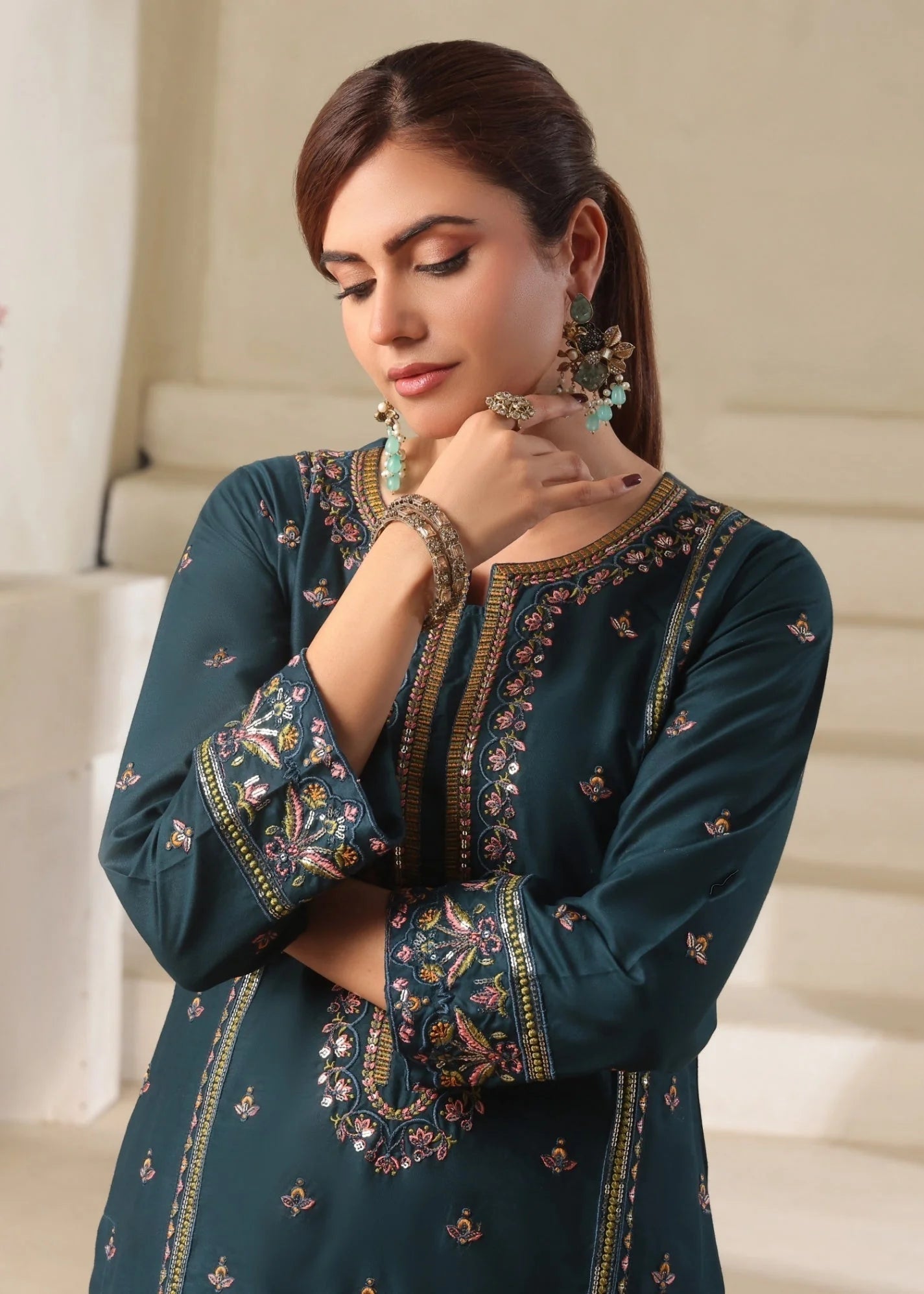lawn cotton Kurta Set in Sea green