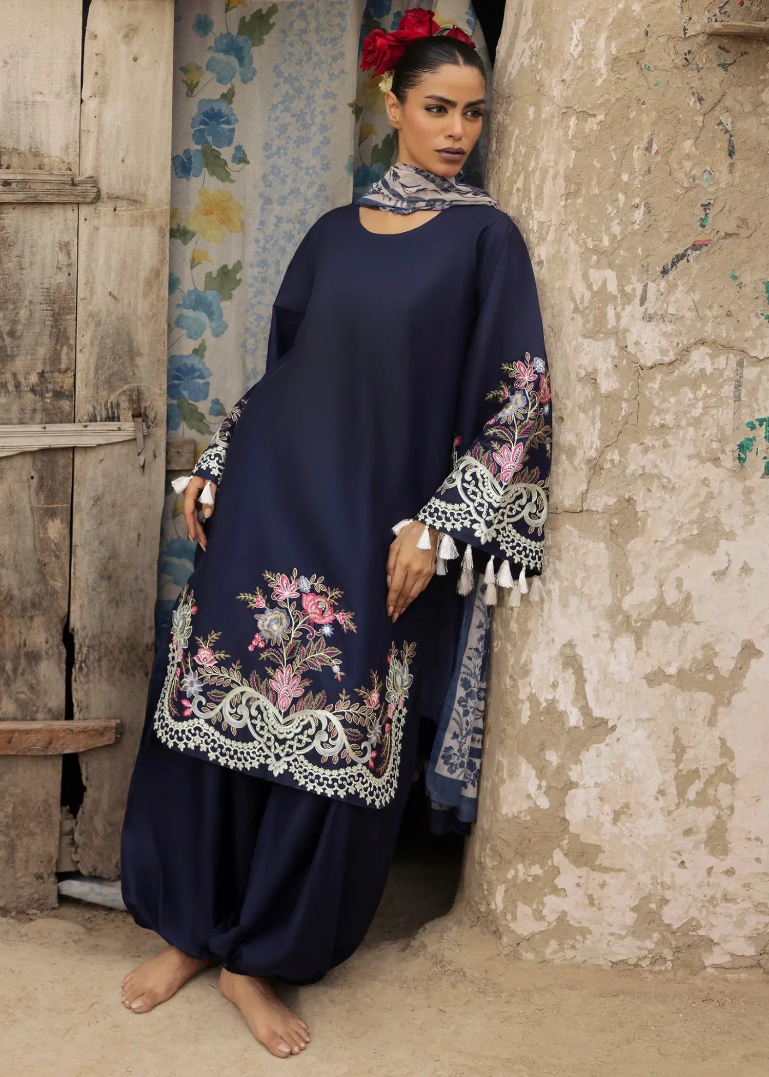 lawn cotton Kurta Set in Midnight blue