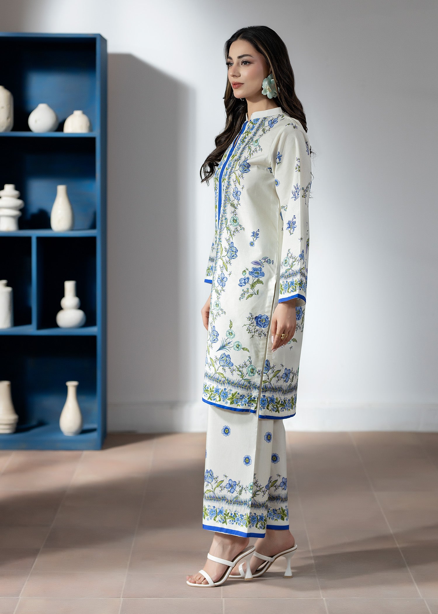 silk finish lawn Co Ord Sets in Off-white
