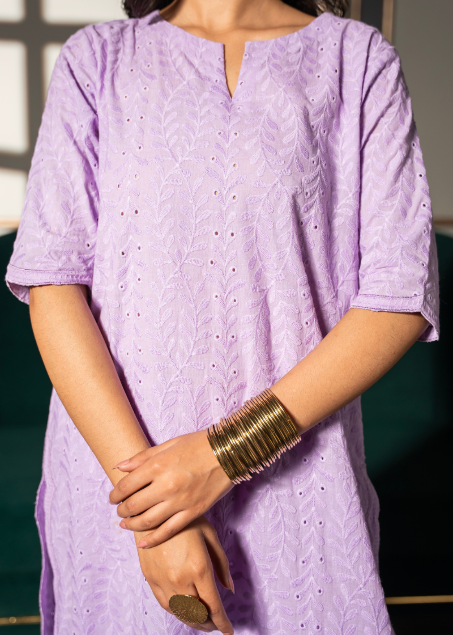 chikankari cotton Kurta Set in Lavender