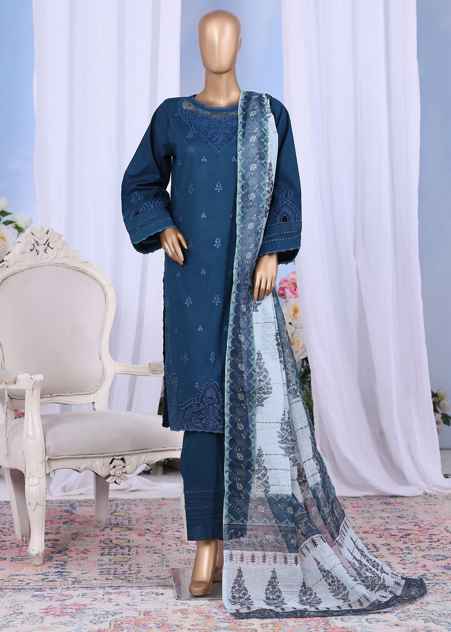 cotton Kurta Set in Yale blue