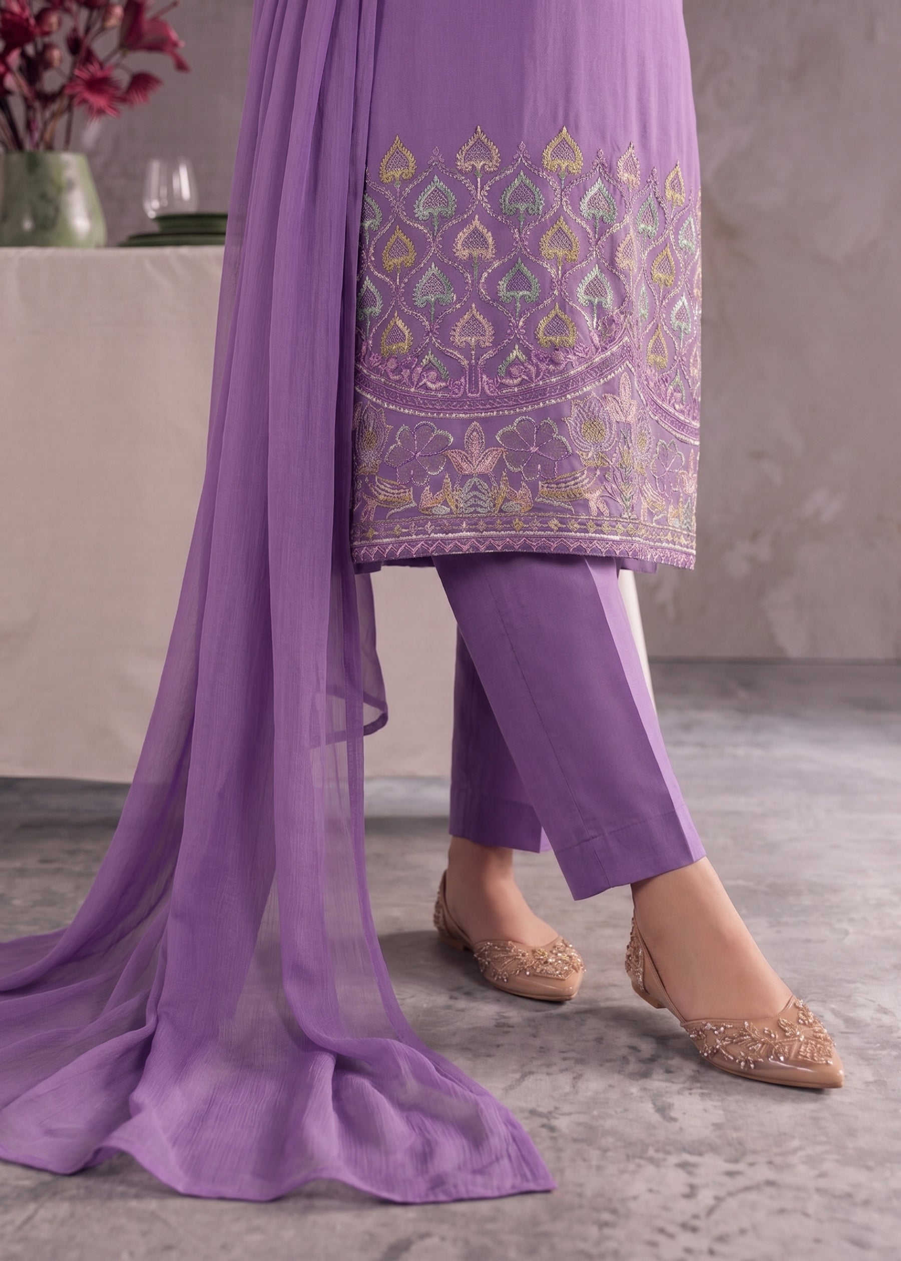 linen Kurta Set in Bright lavender