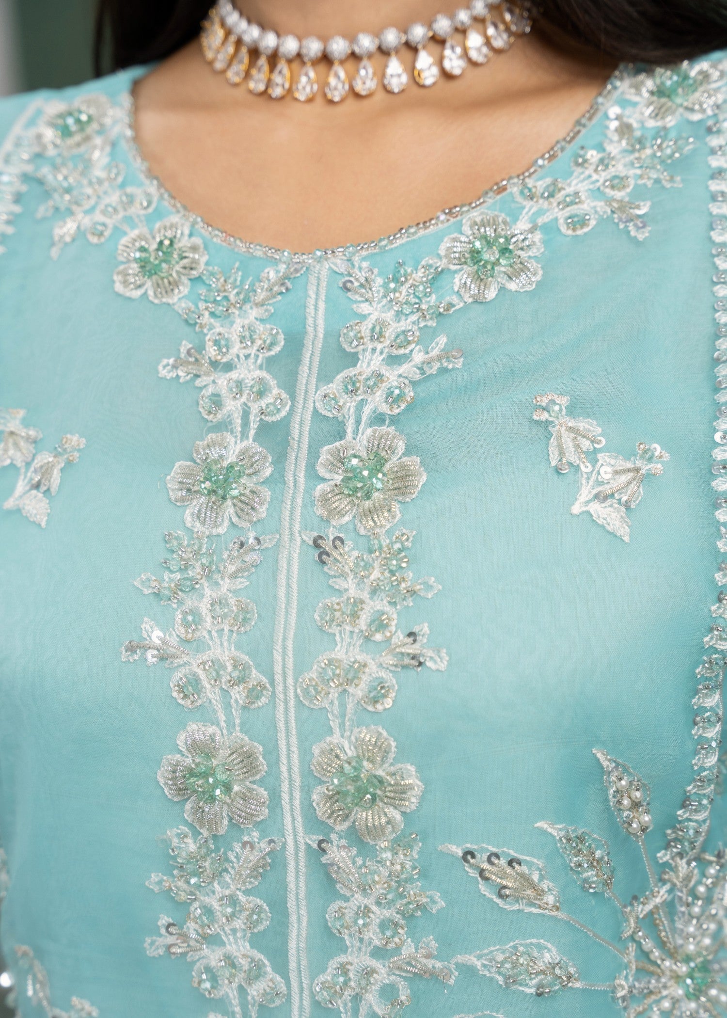 organza Kurta Set in Light blue