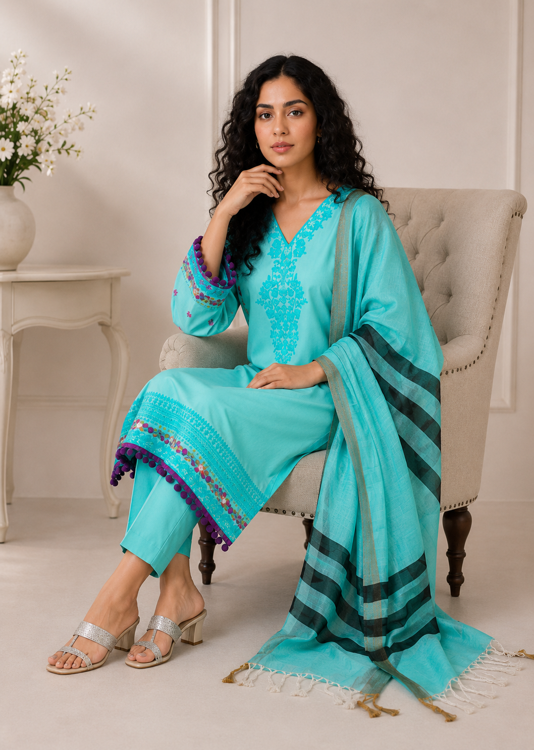 lawn cotton Unstitched in Aquamarine