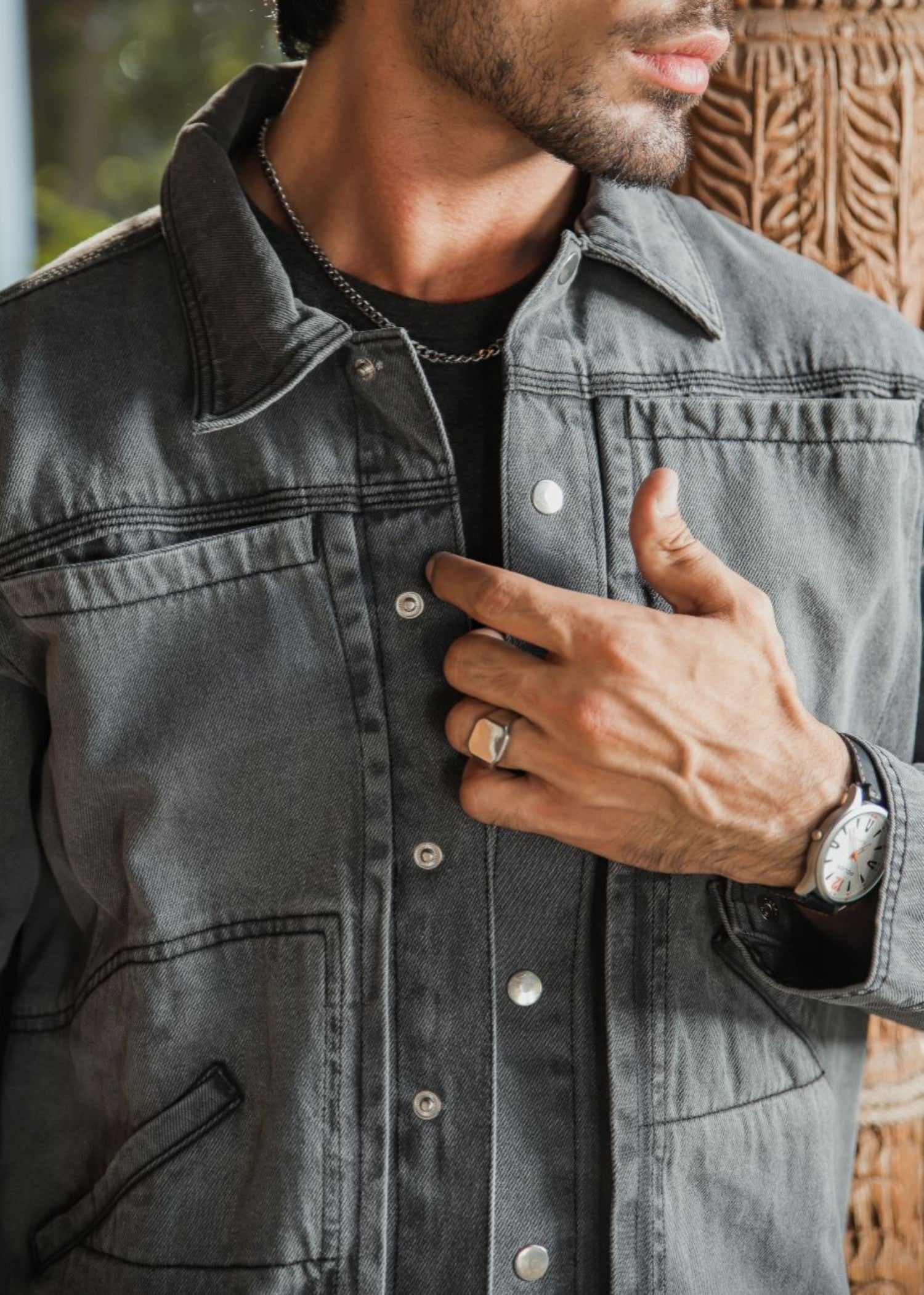 denim Jacket in Grey by 1947 Clothing