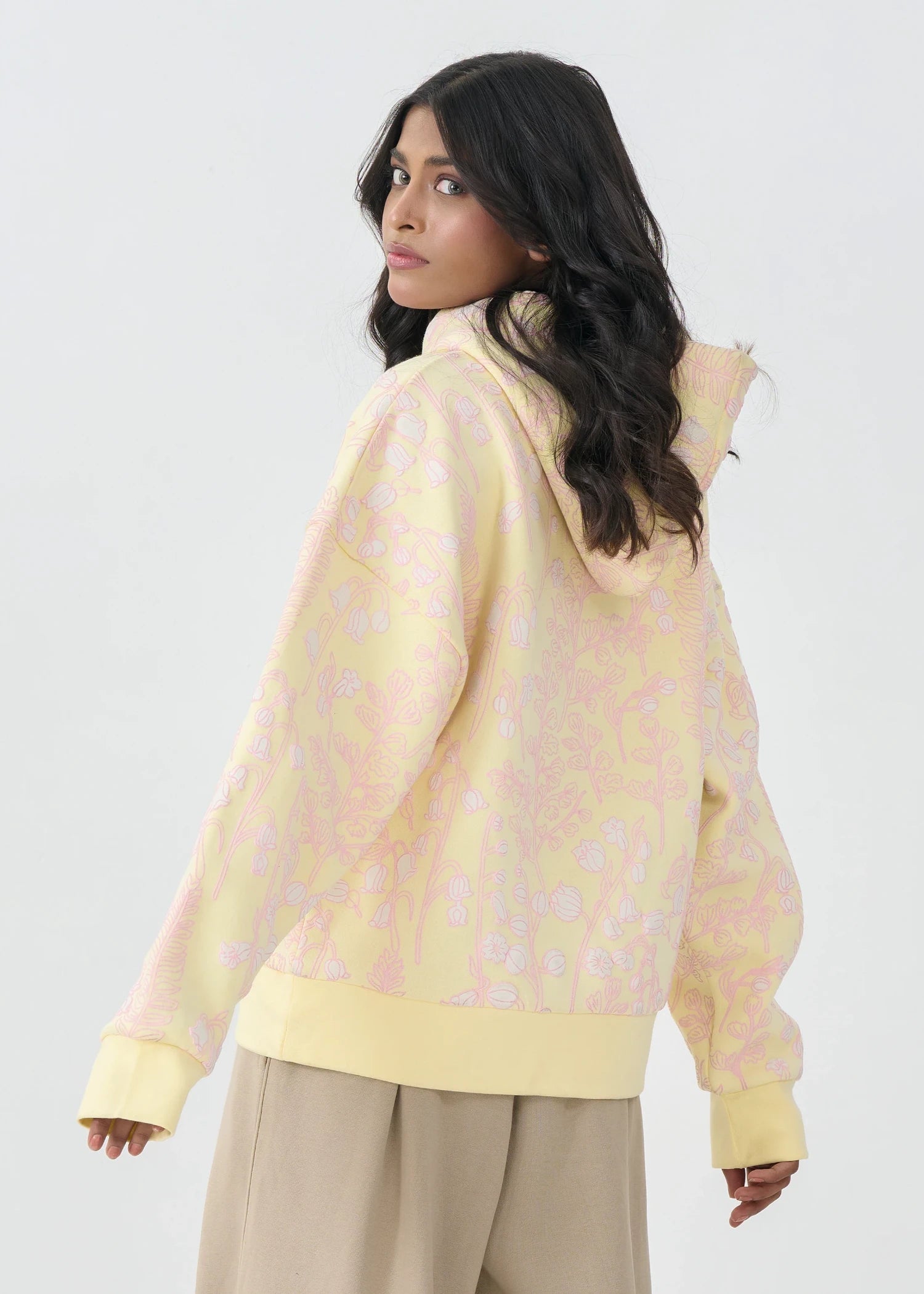 fleece Hoodie in Pink, light yellow