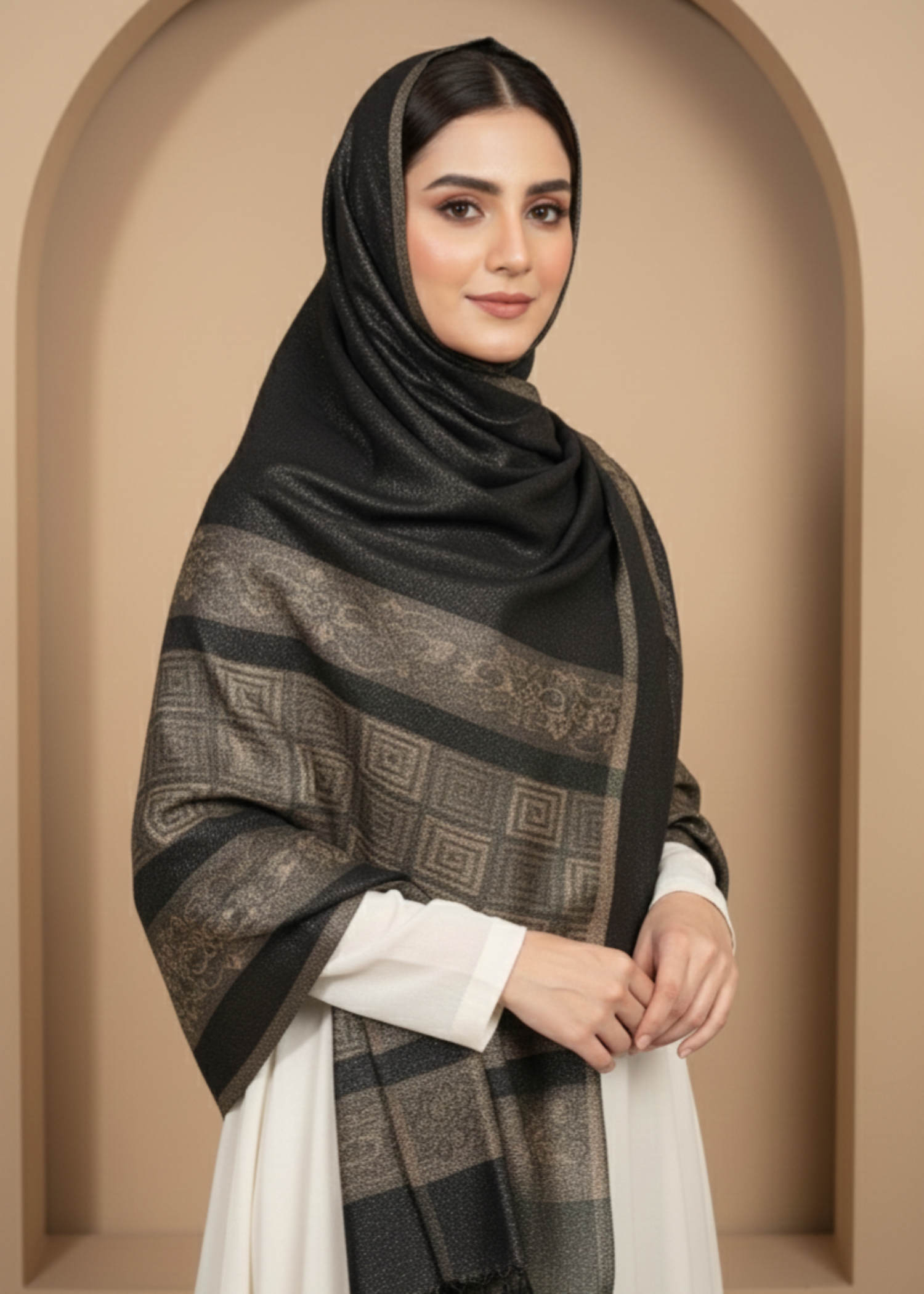 zari lawn Hijab in Dark grey