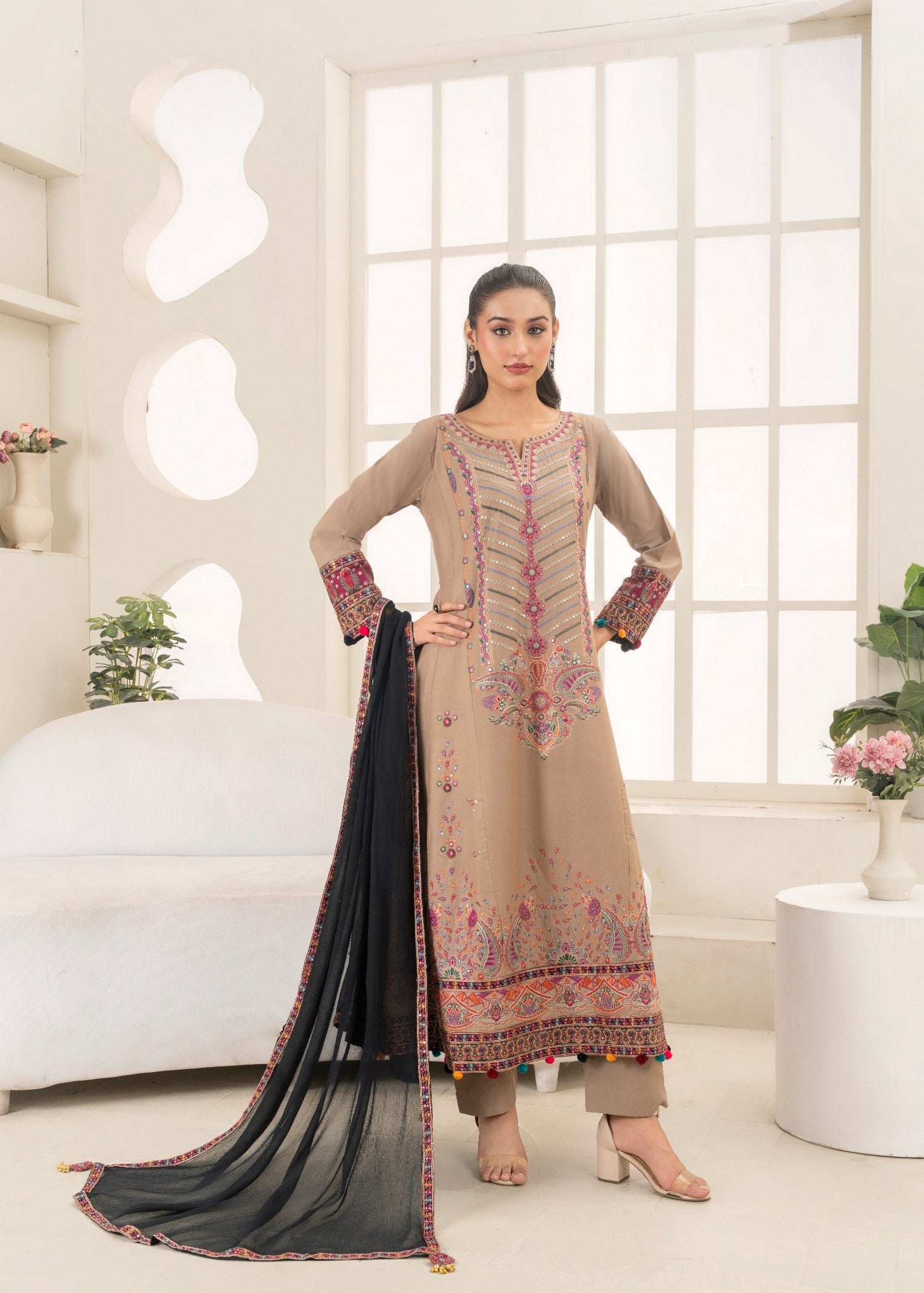 cotton Pishwas in Almond brown