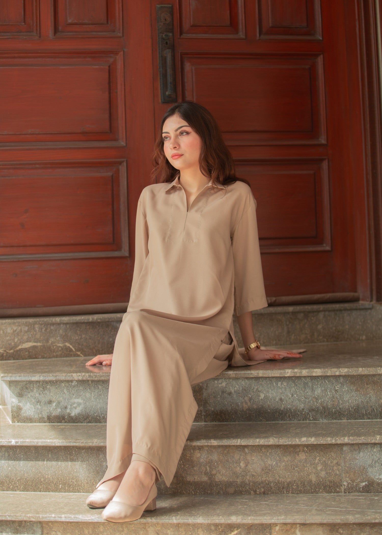 poly grip Co Ord Sets in Tan brown