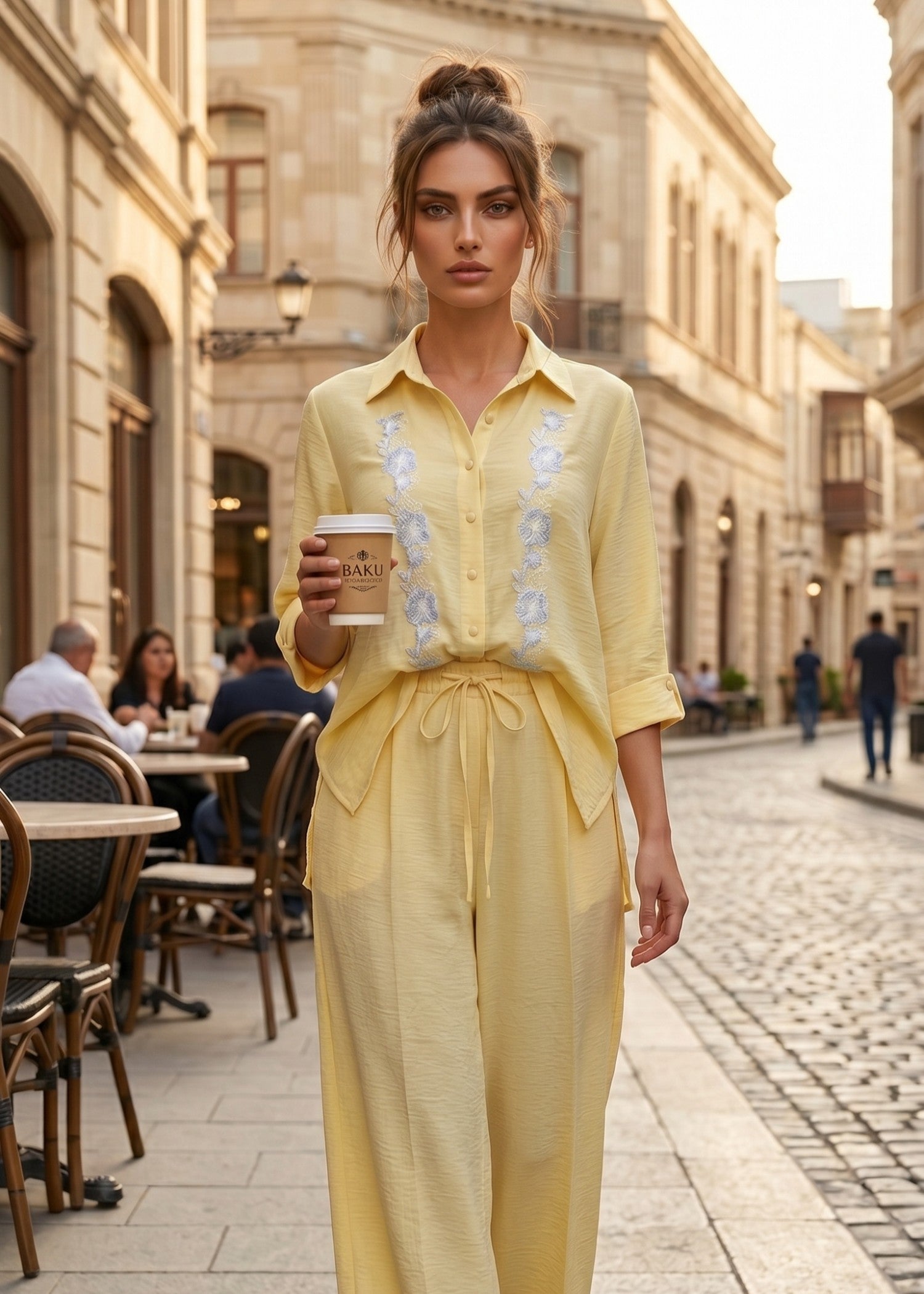 blended linen Co Ord Sets in Light yellow