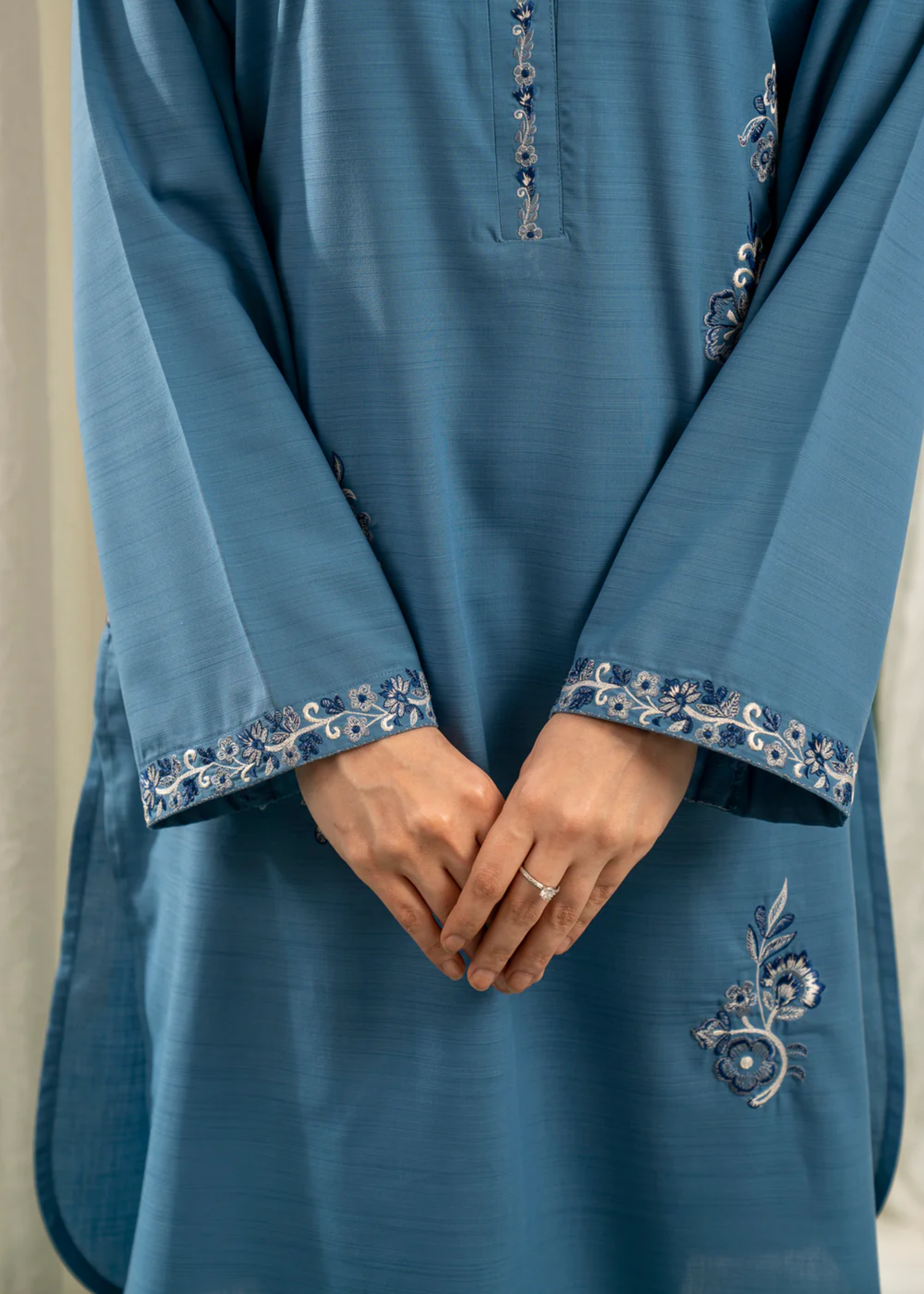 jacquard Kurta Set in Blue