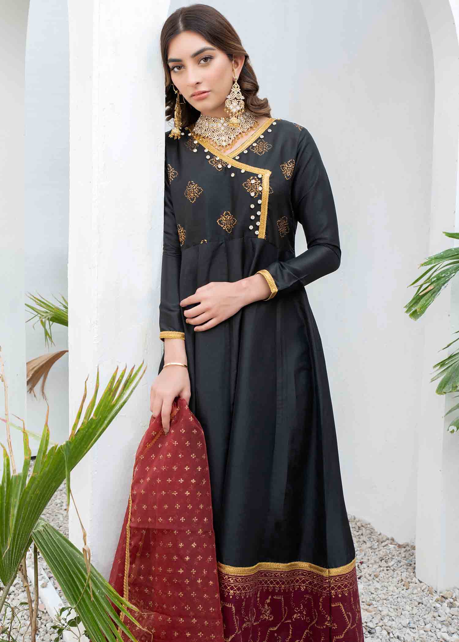 khaddi silk Unstitched in Black