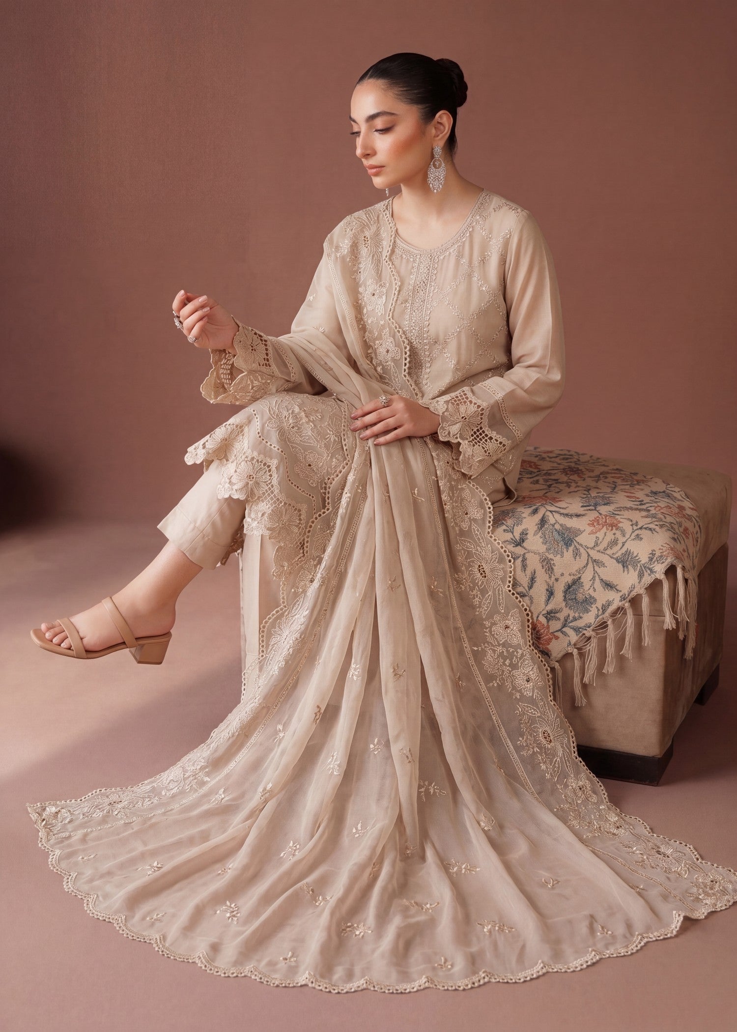 chiffon Kurta Set in Wheat
