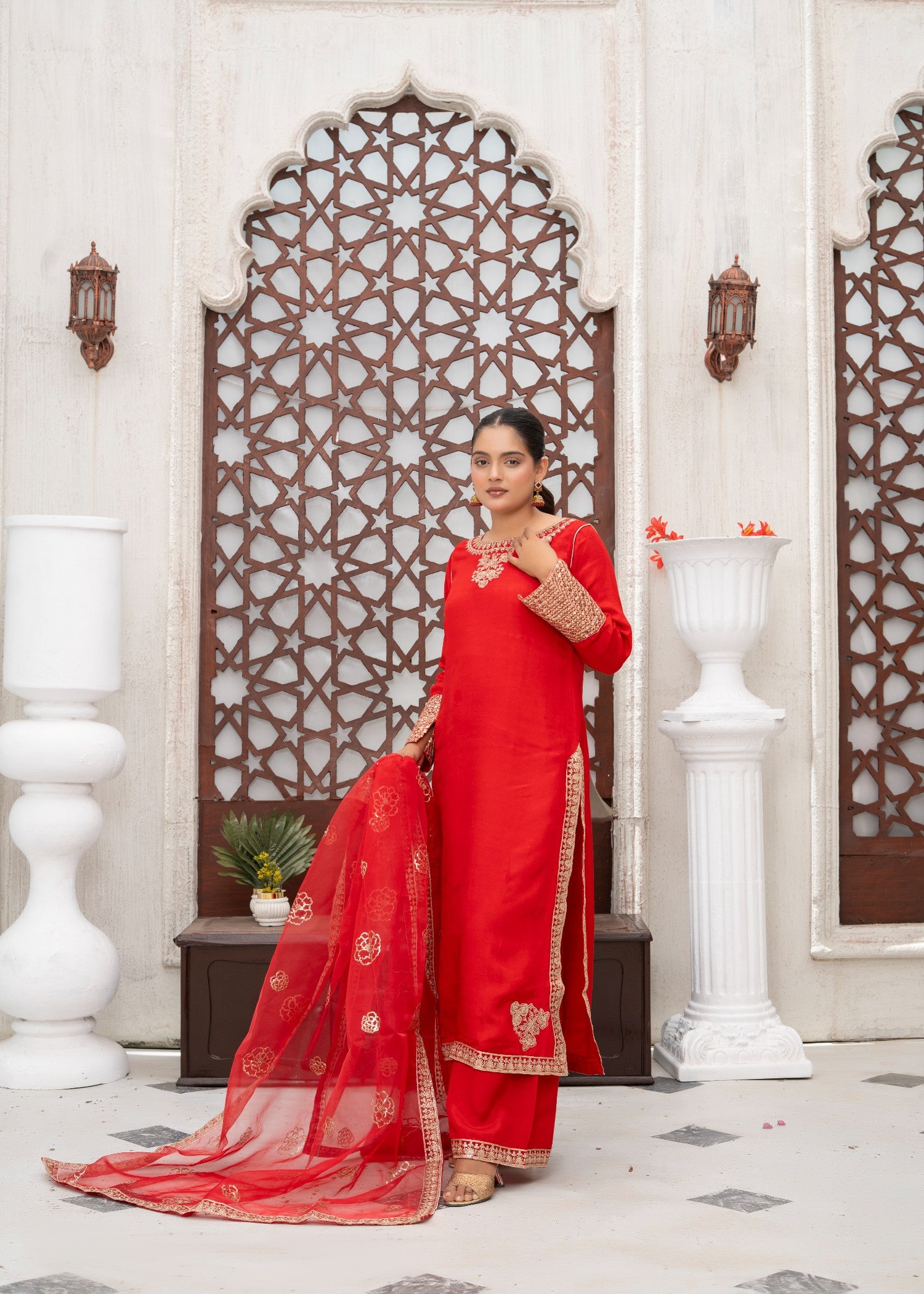 raw silk Kurta Set in Blood red