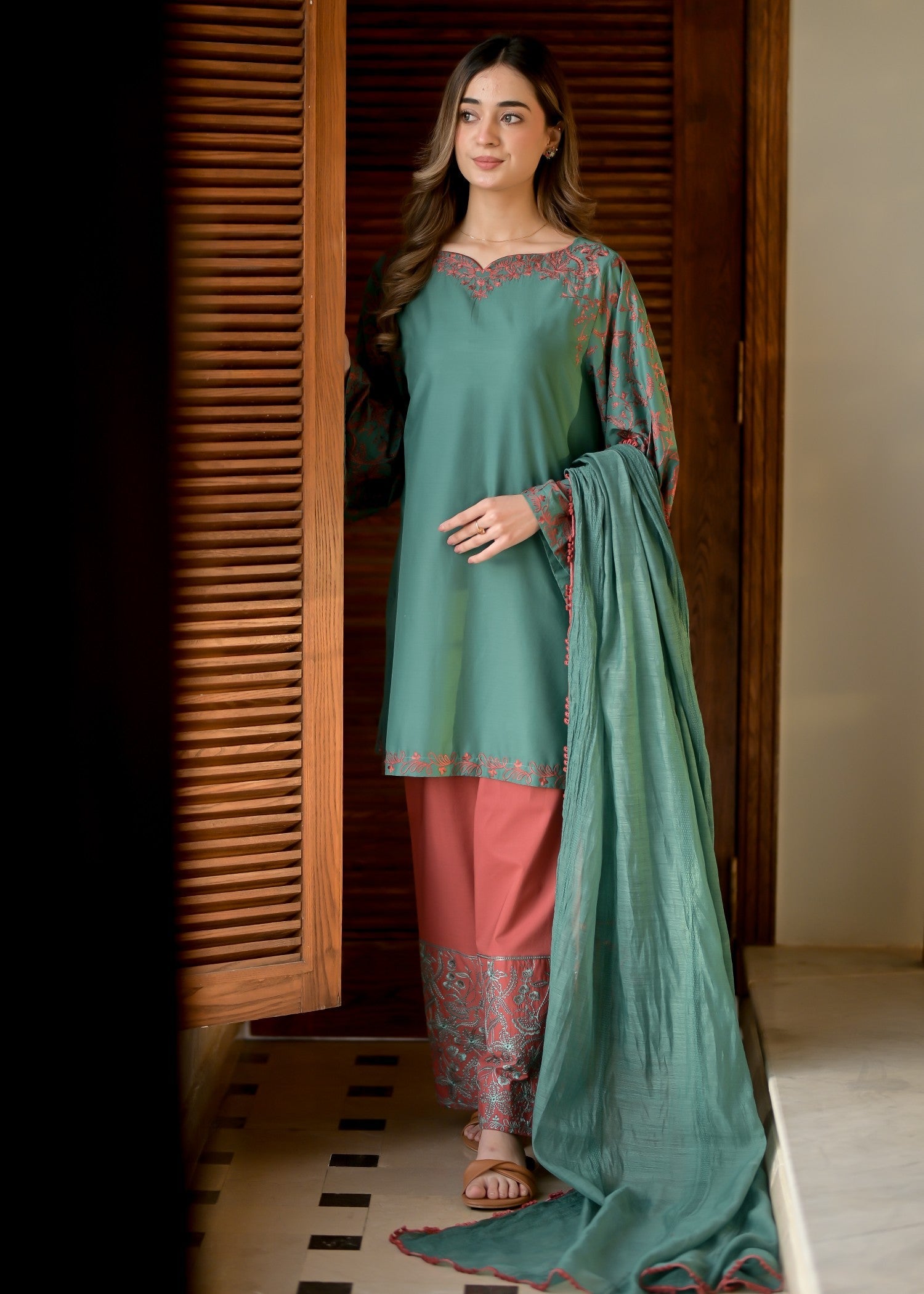 lawn cotton Kurta Set in Sea green